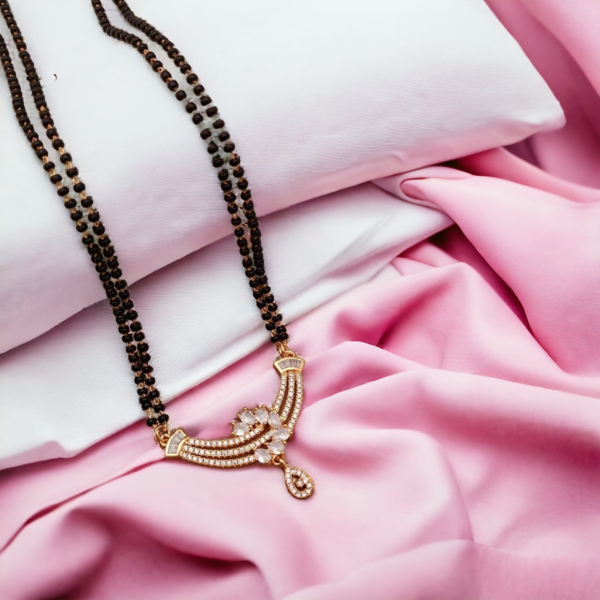 Indian Zircon Dangle Mangalsutra Black Beads Mania Nuptial Pendant Necklace