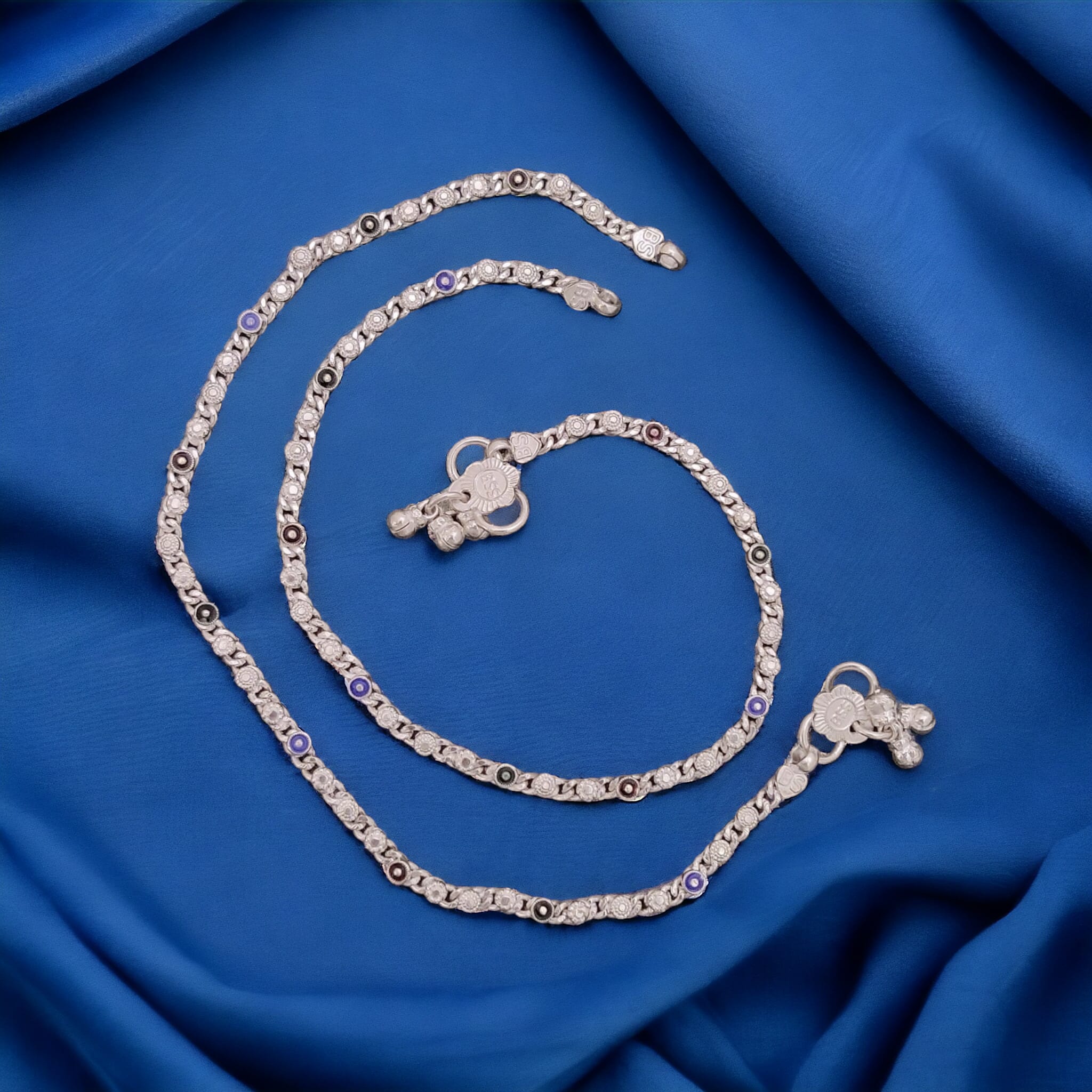 Silver Plated Link Chain Braid Evil Eye Payal Anklet