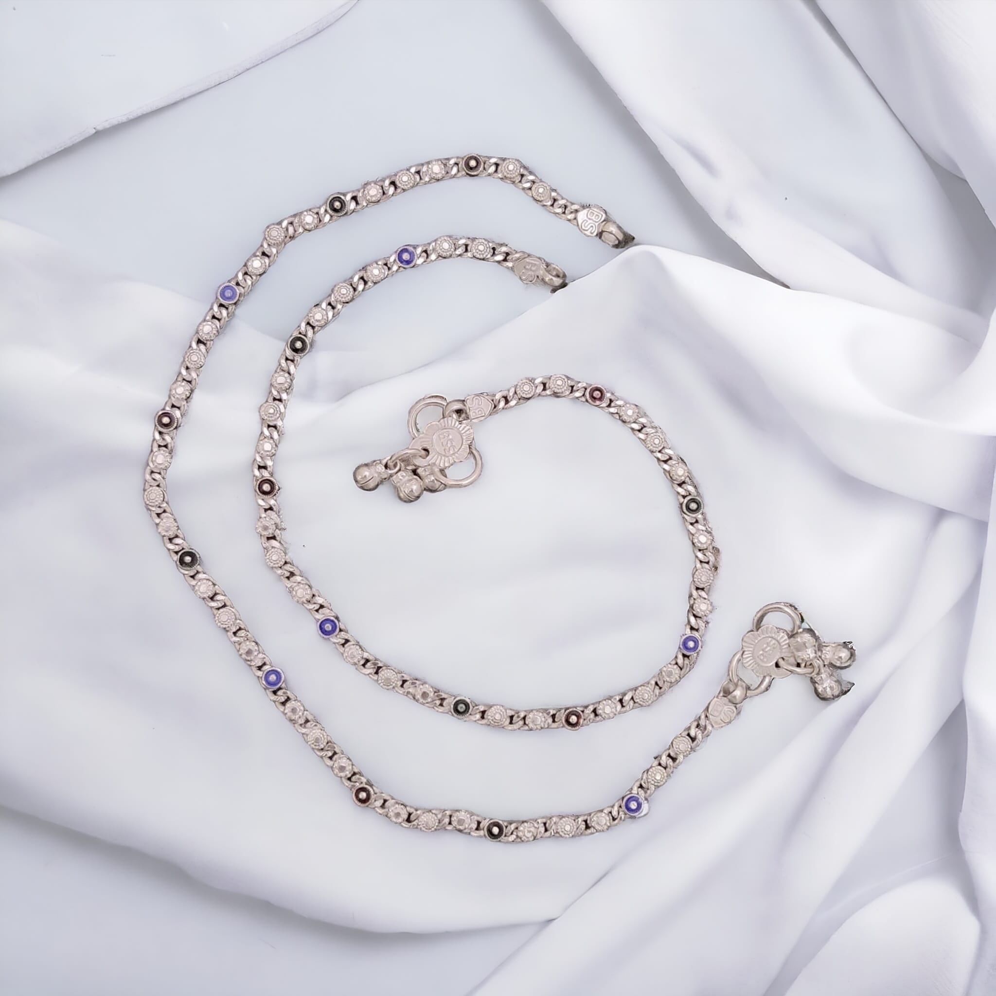 Silver Plated Link Chain Braid Evil Eye Payal Anklet