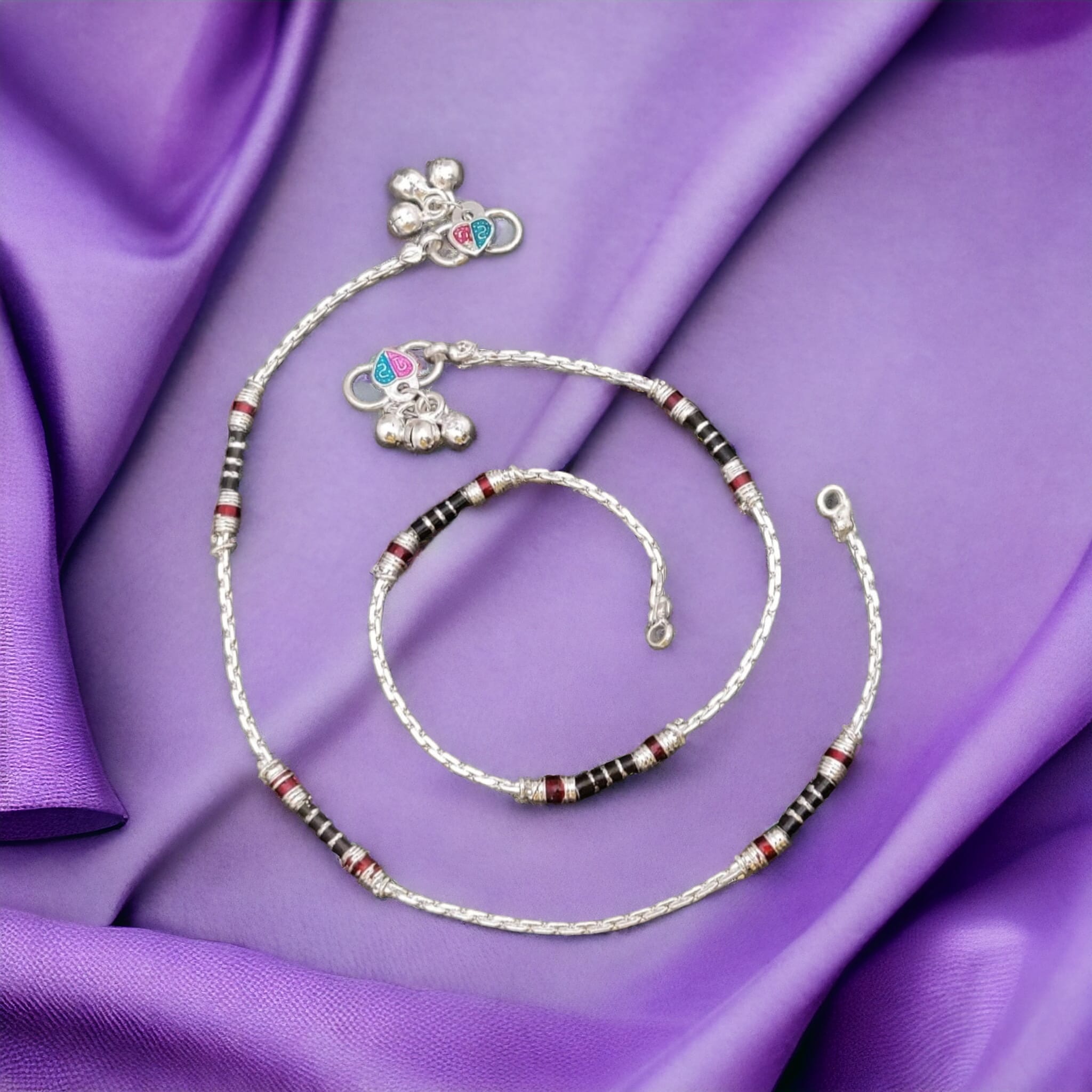 Black Red Enamel Pipe Silver Plated Asian Indian Payal Anklet