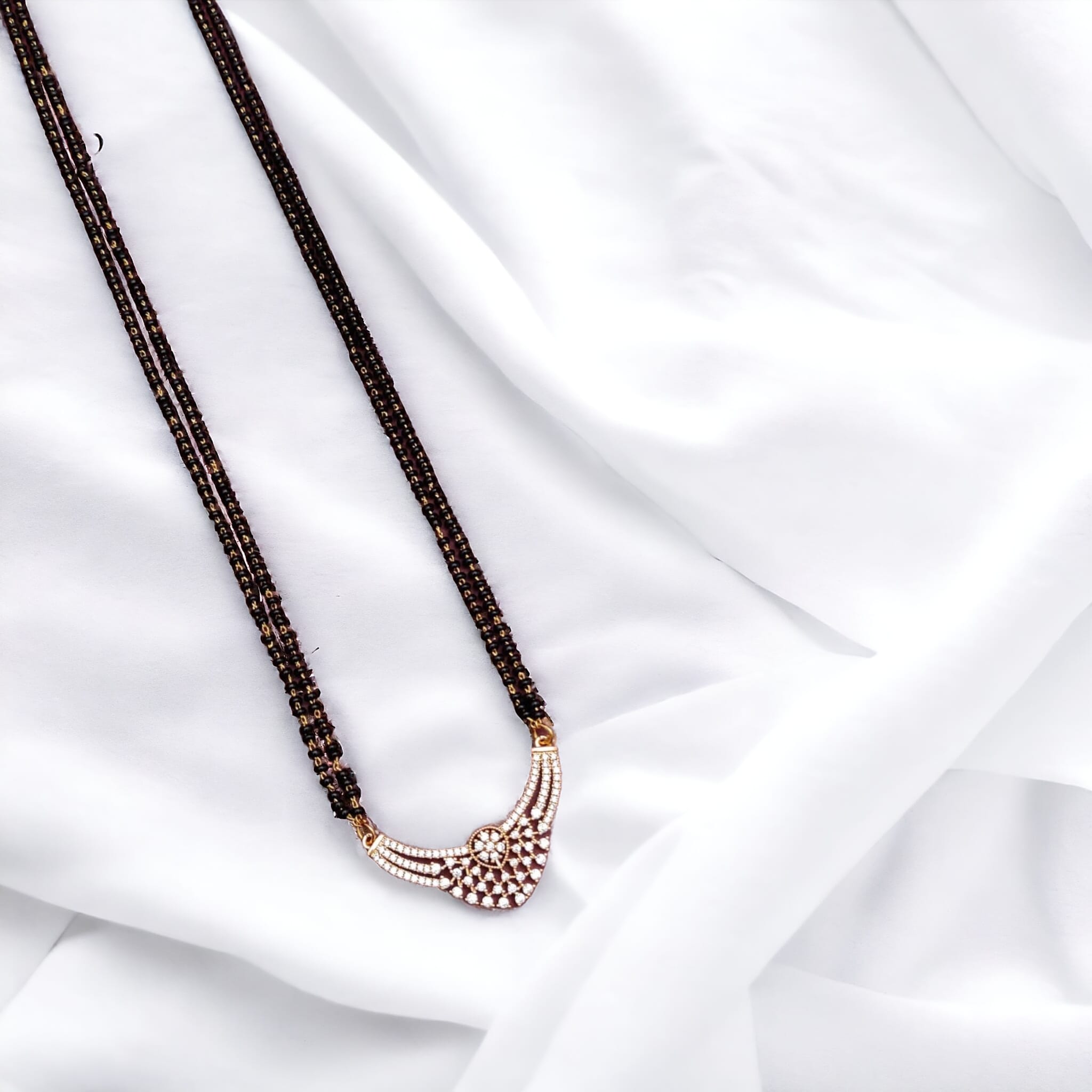 Black Bead Indian Hindu Zircon Pendant Mangalsutra Necklace