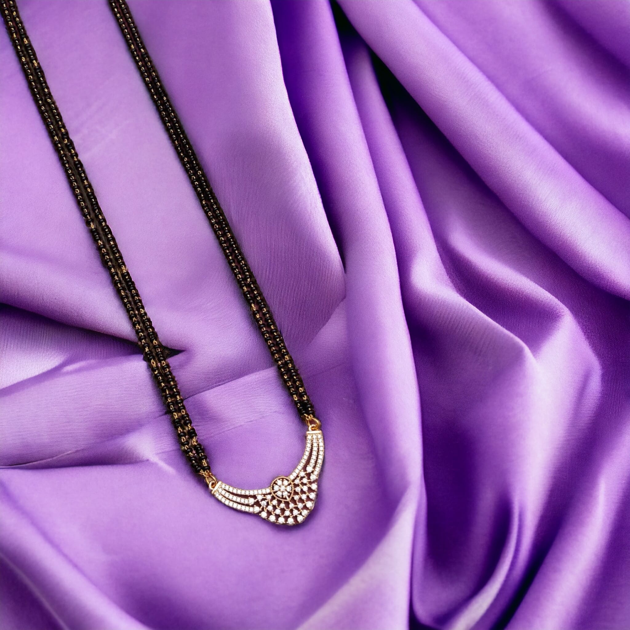 Black Bead Indian Hindu Zircon Pendant Mangalsutra Necklace
