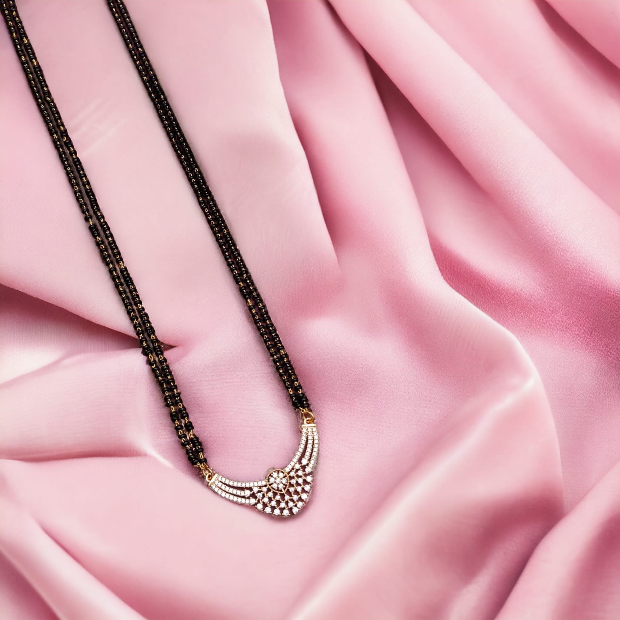 Black Bead Indian Hindu Zircon Pendant Mangalsutra Necklace