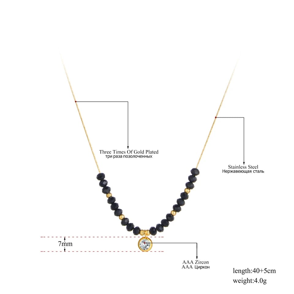 Black Crystal Round Zircon Charm Minimalistic Mangalsutra Pendent Necklace