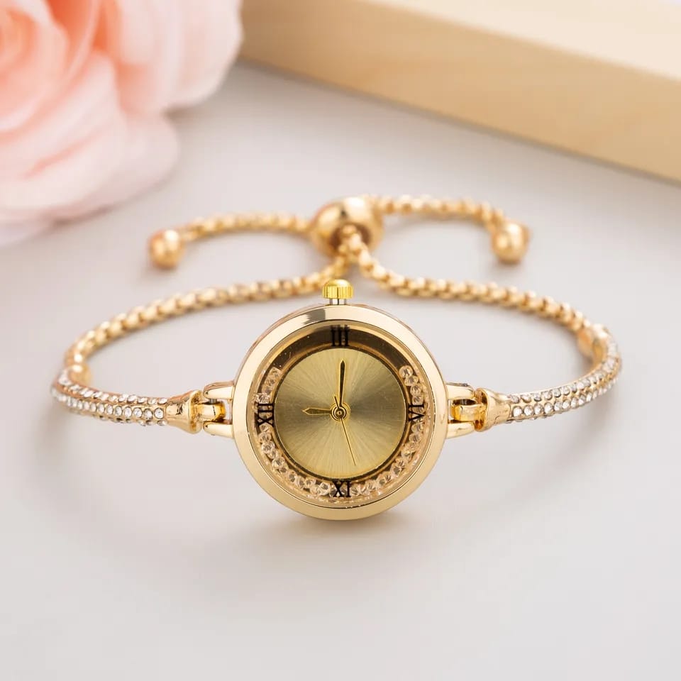 Stainless Steel Gold and Silver Bangle Adjustable Bracelet Wrist Watch
