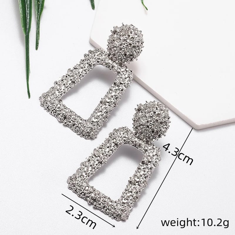 Vintage Hollow Geometric Foil Square Long Drop Statement Earrings