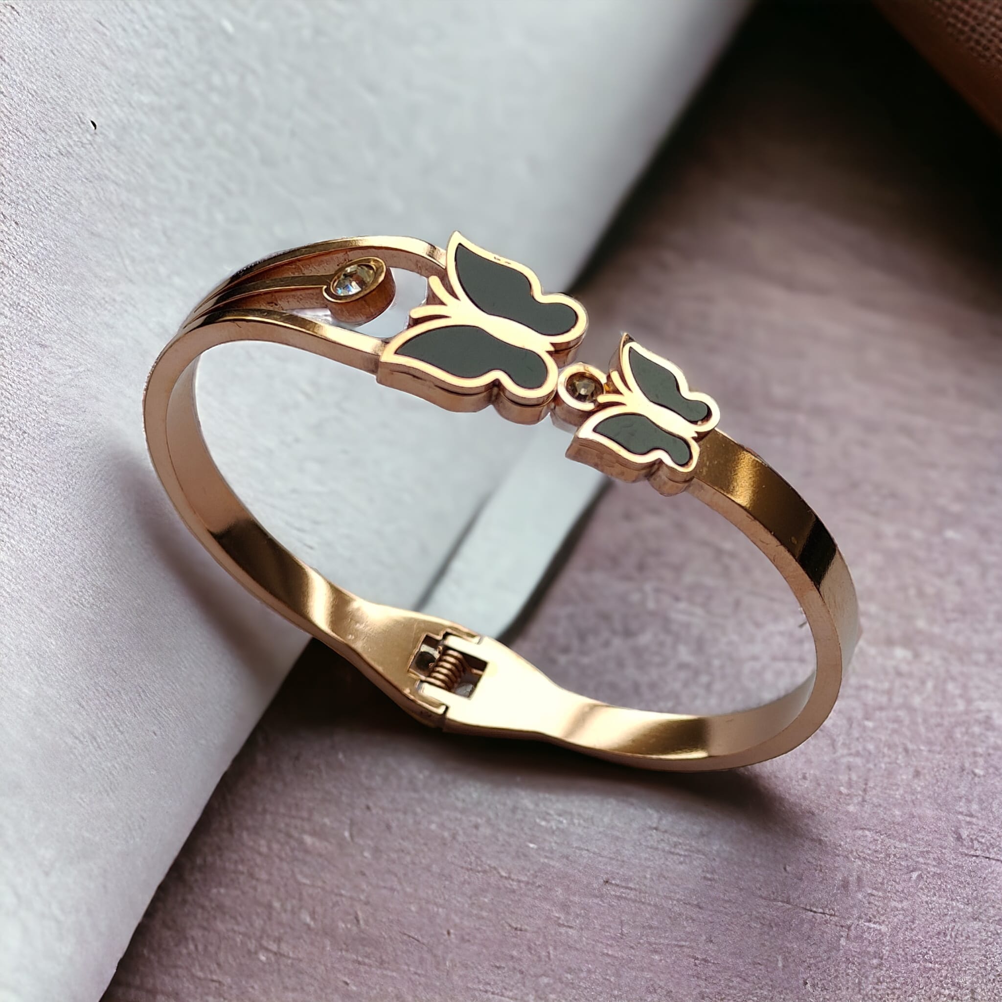 Rose Gold Dual Butterfly Slim Magnetic Design Bangle Bracelet