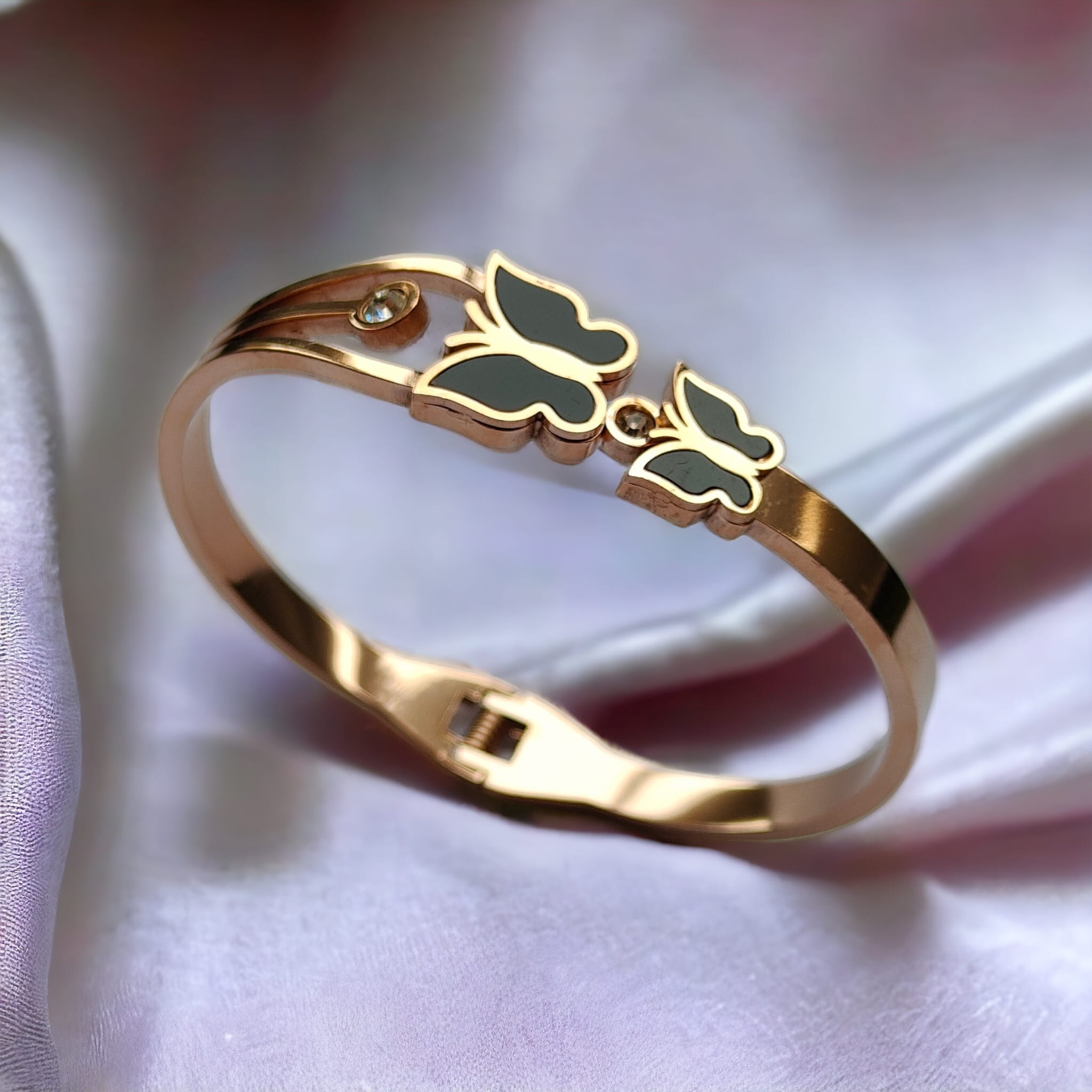 Rose Gold Dual Butterfly Slim Magnetic Design Bangle Bracelet