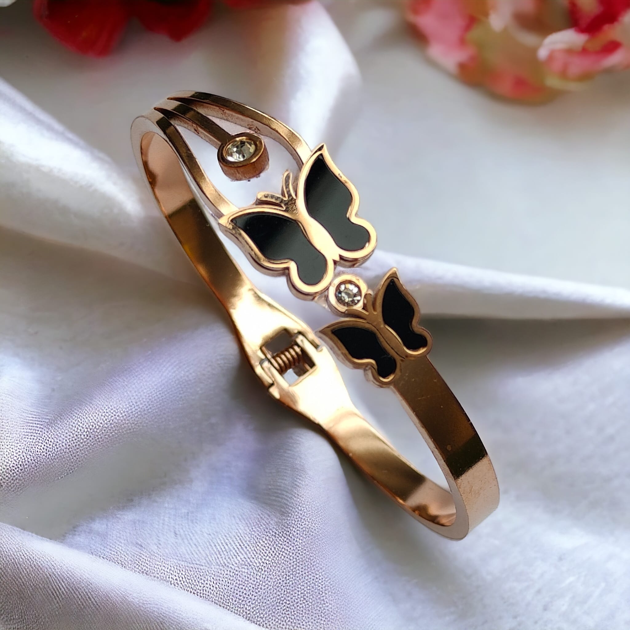 Rose Gold Dual Butterfly Slim Magnetic Design Bangle Bracelet