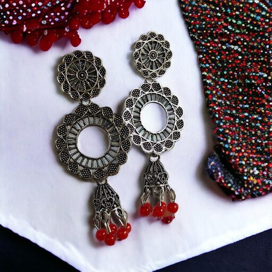 Indian Boho Oxidised Drop Ethnic Jhumkis Earrings
