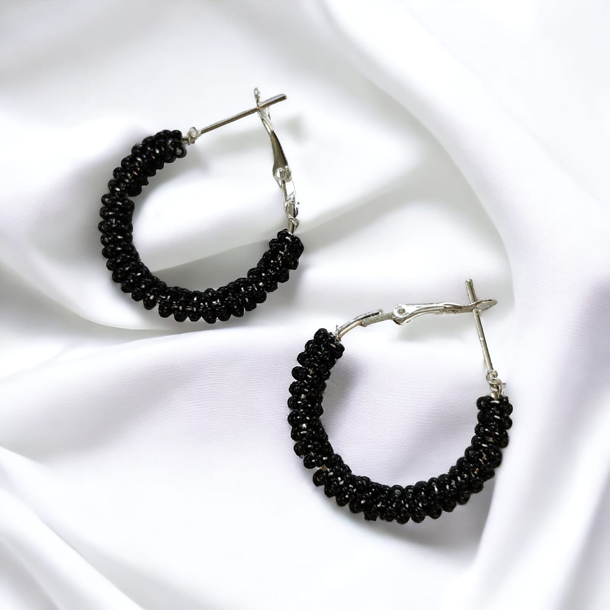 Large Bead Braided Summer Dainty Boho Huggie Asian Hoop Earrings (Close-up Detail) | The Colourful Aura