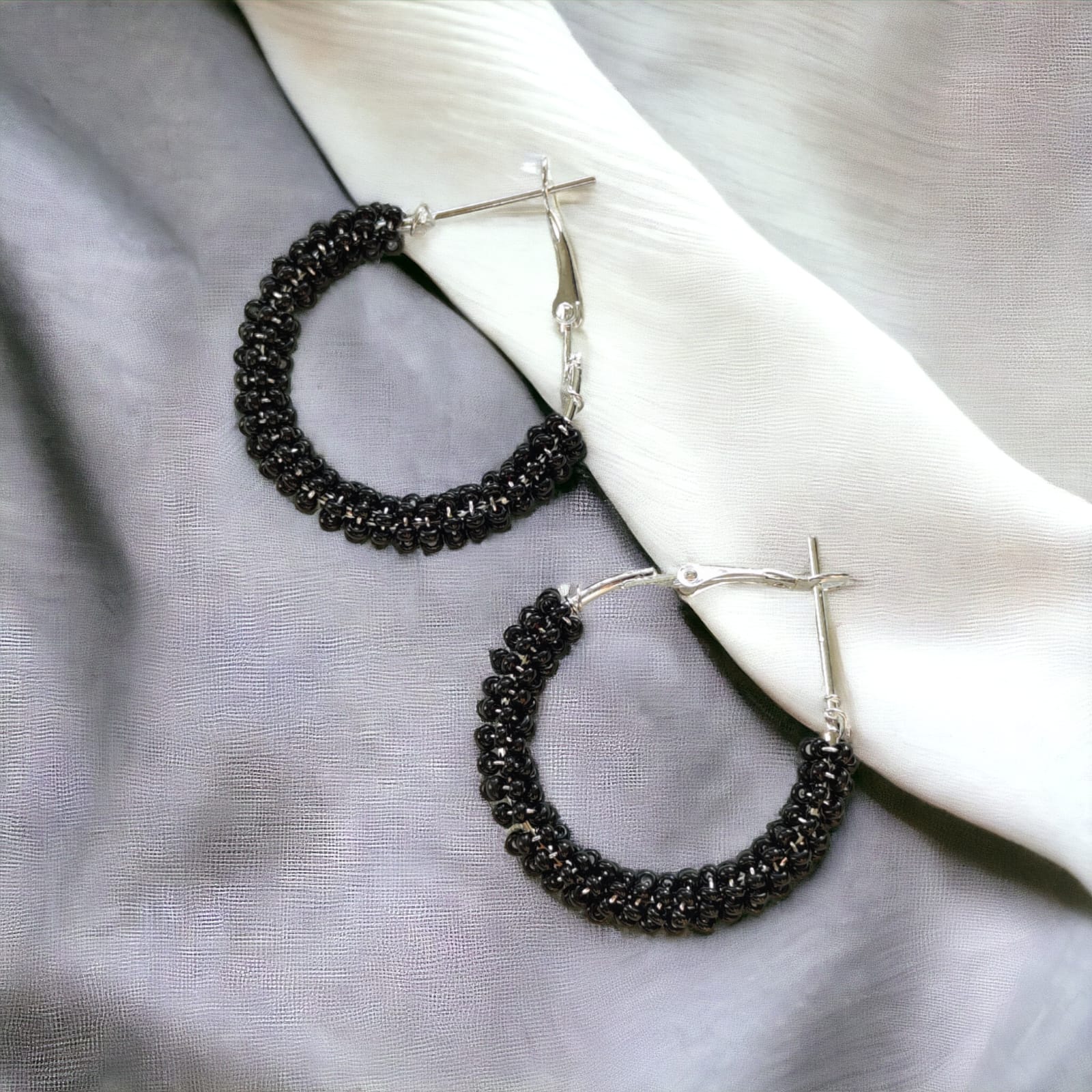 Large Bead Braided Summer Dainty Boho Huggie Asian Hoop Earrings