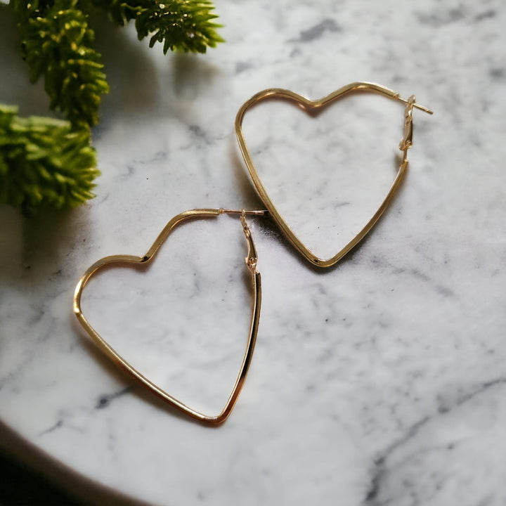 Gold Boho Large Heart Geometric Hoop Earrings (Close-up Detail) | The Colourful Aura