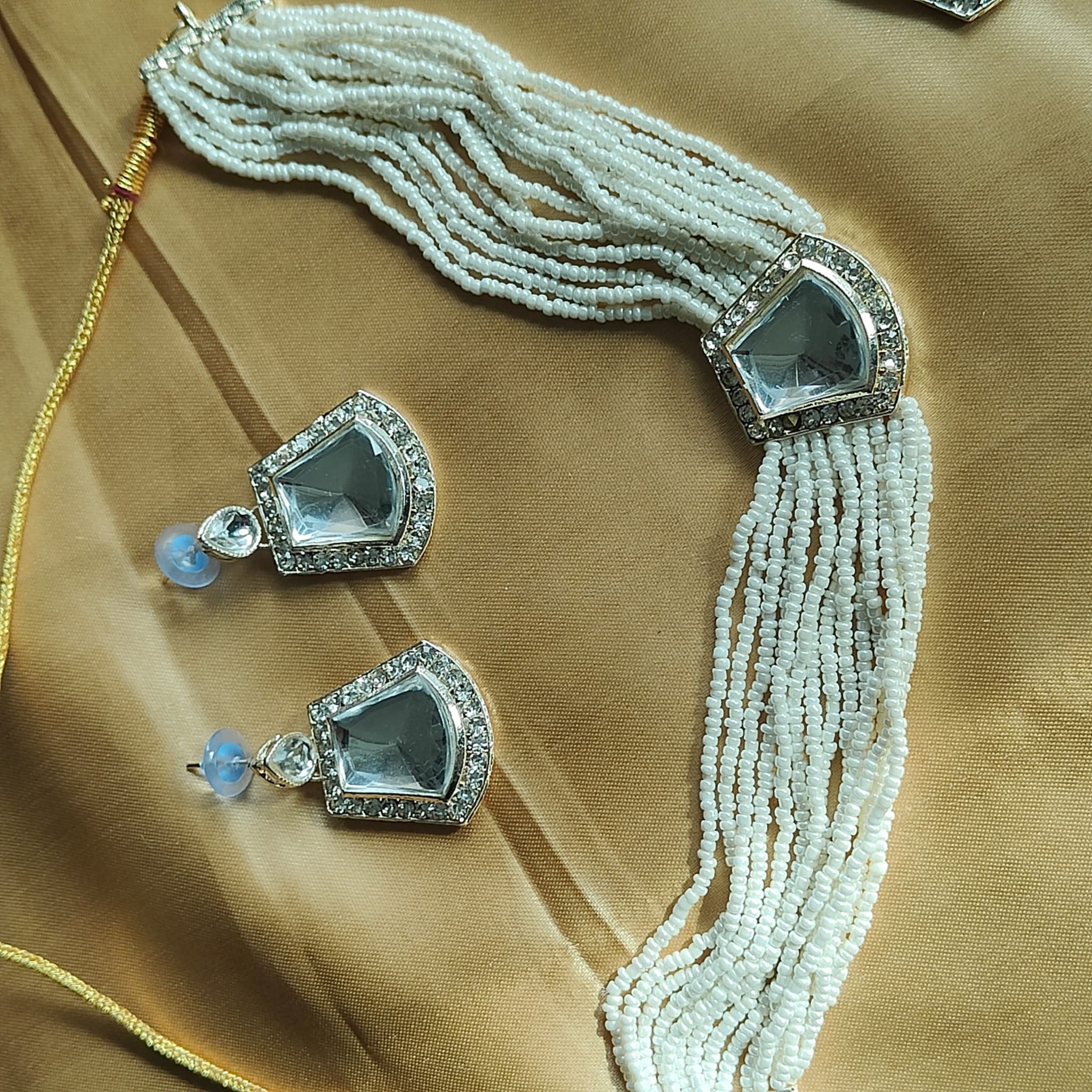 Large Kundan Stone White Pearl Victorian Indian Choker Set
