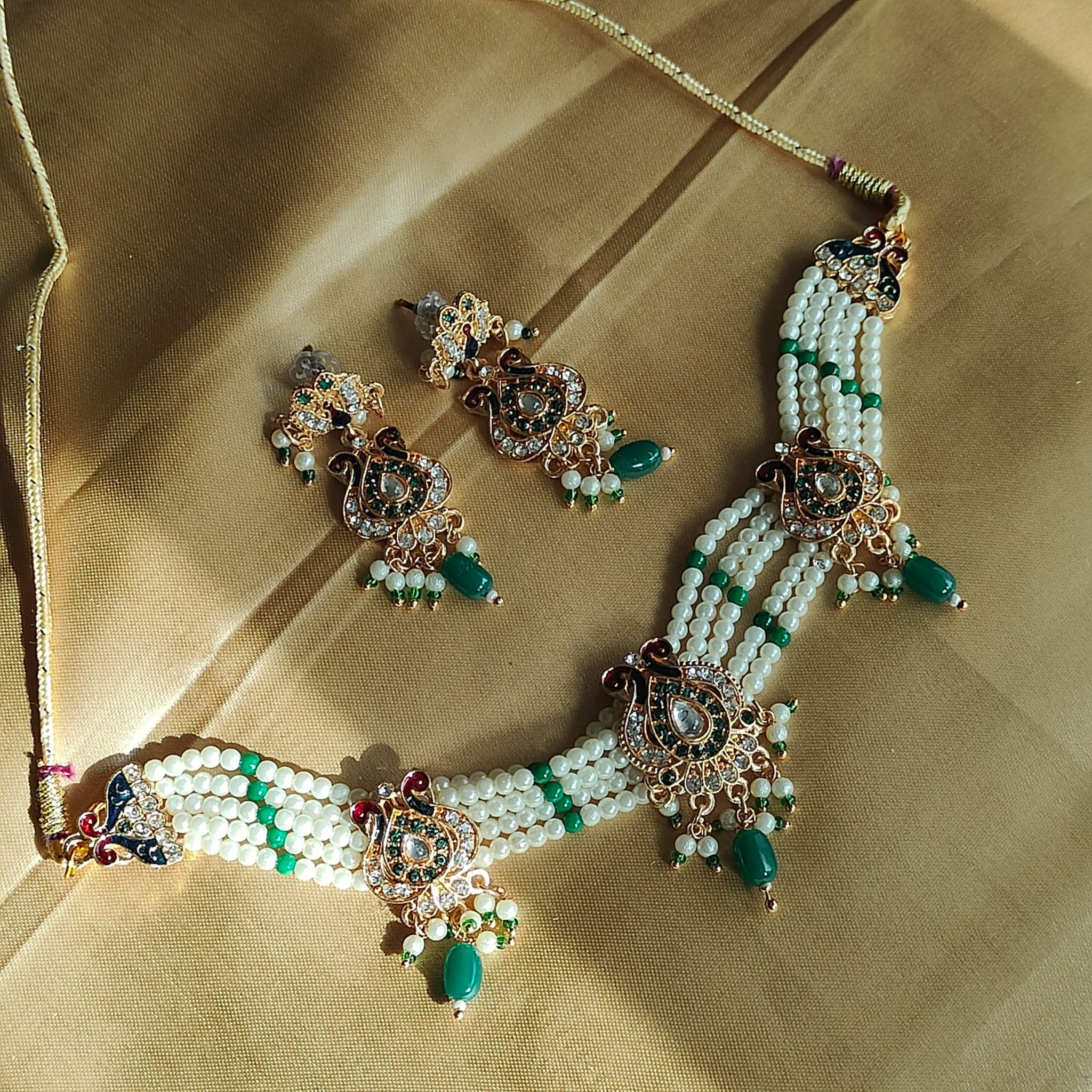Traditional Ethnic Multi Strand White Pearl Dangle Diana Choker
