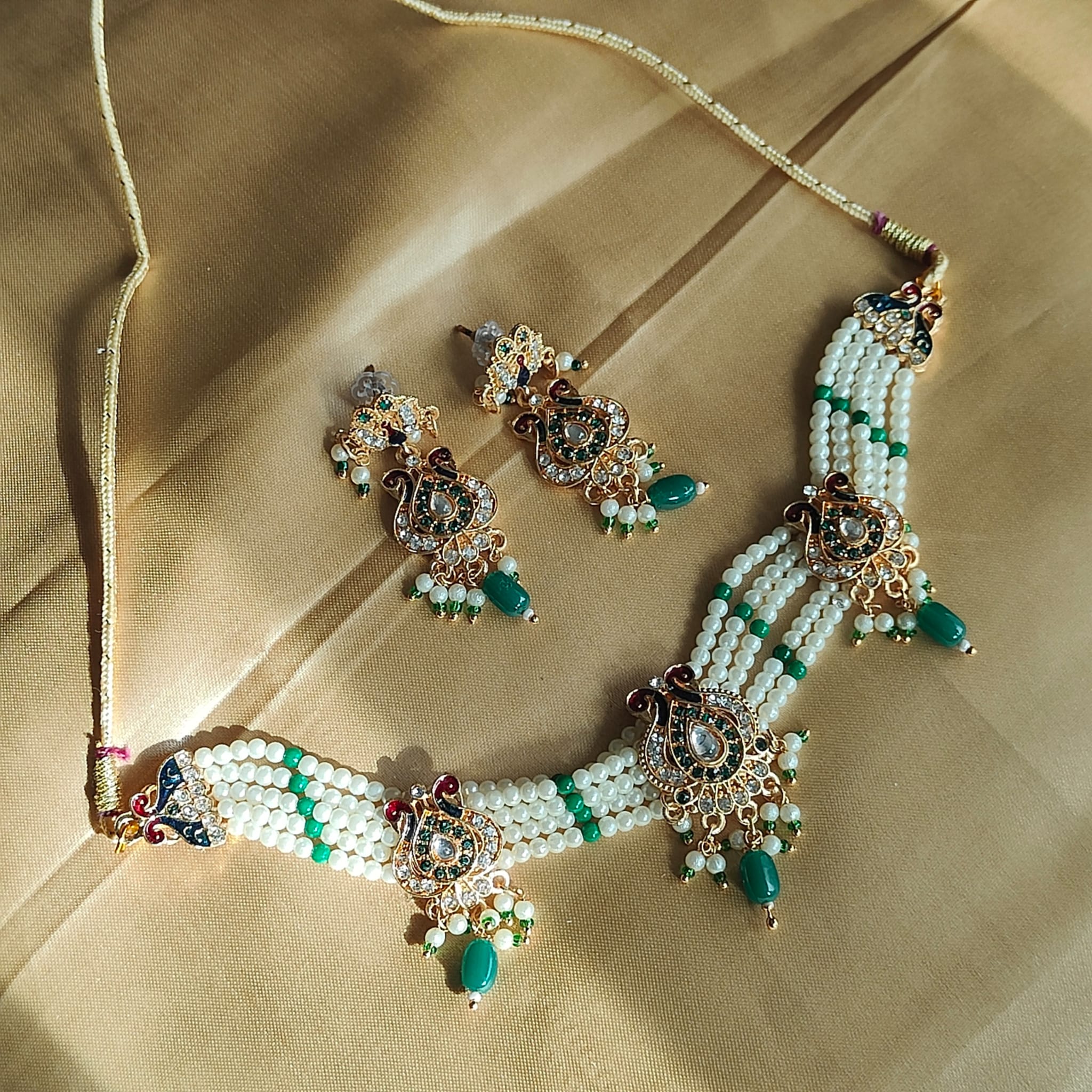 Traditional Ethnic Multi Strand White Pearl Dangle Diana Choker