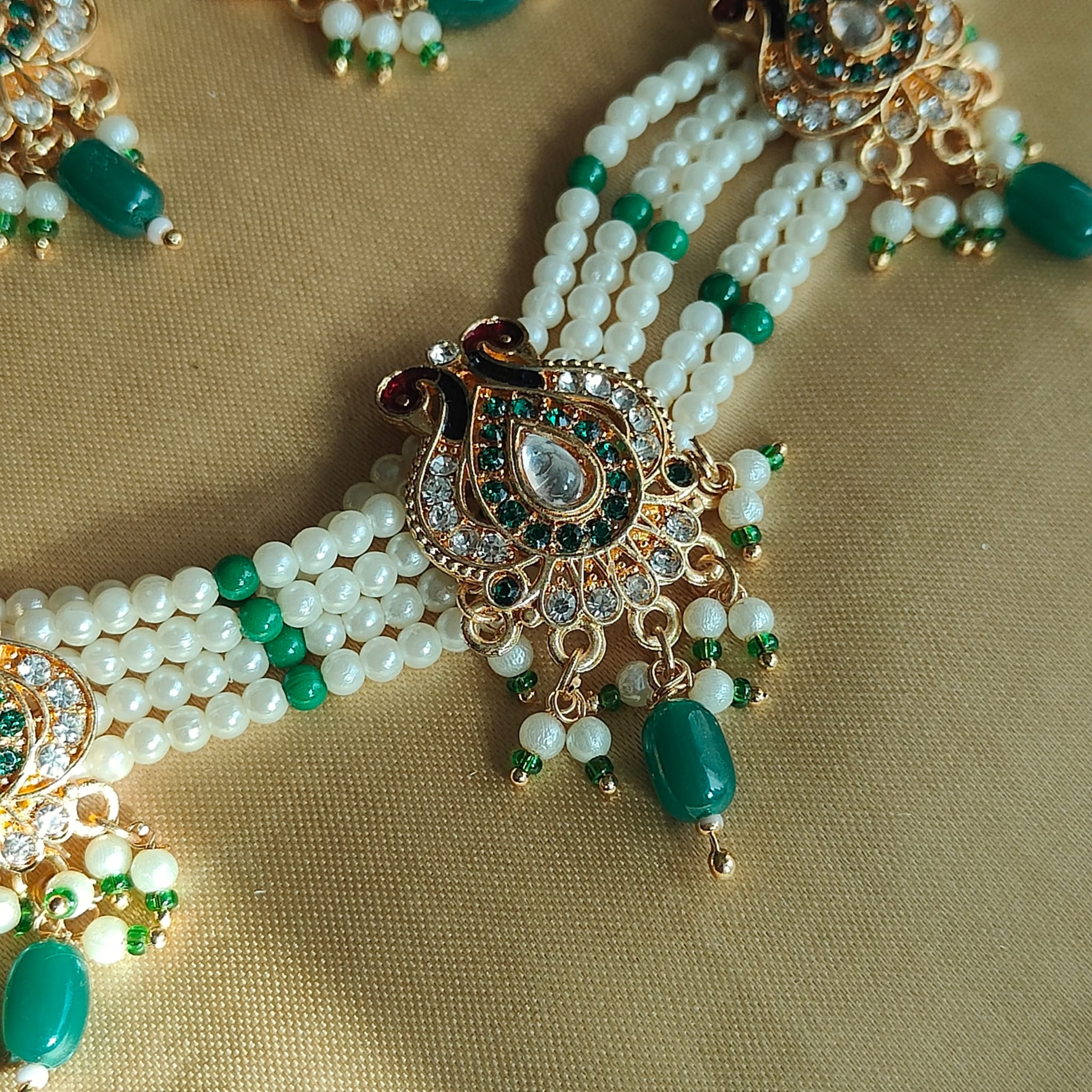 Traditional Ethnic Multi Strand White Pearl Dangle Diana Choker