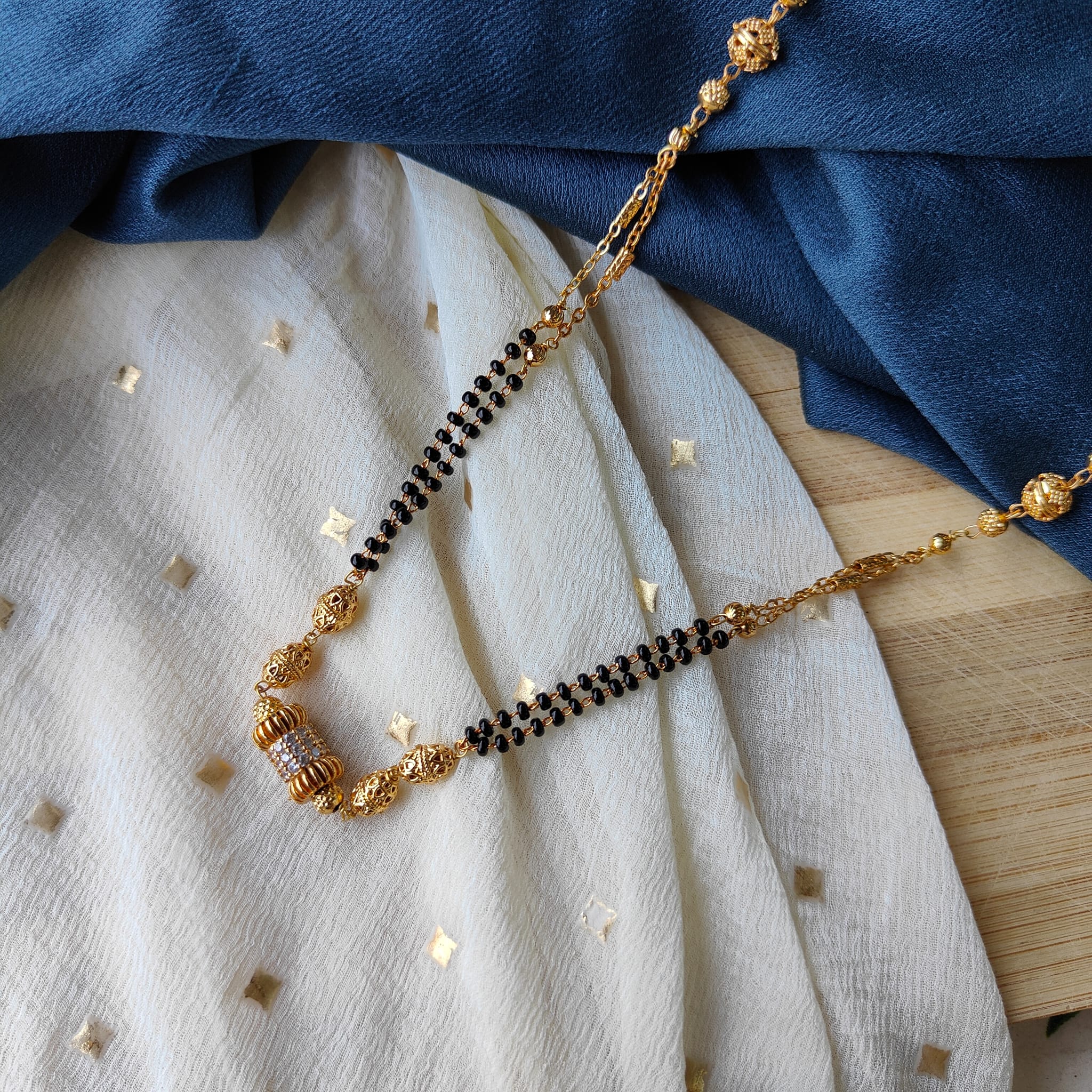 Gold Black Beaded Indian Asian Nazar Mangalsutra Choker Necklace