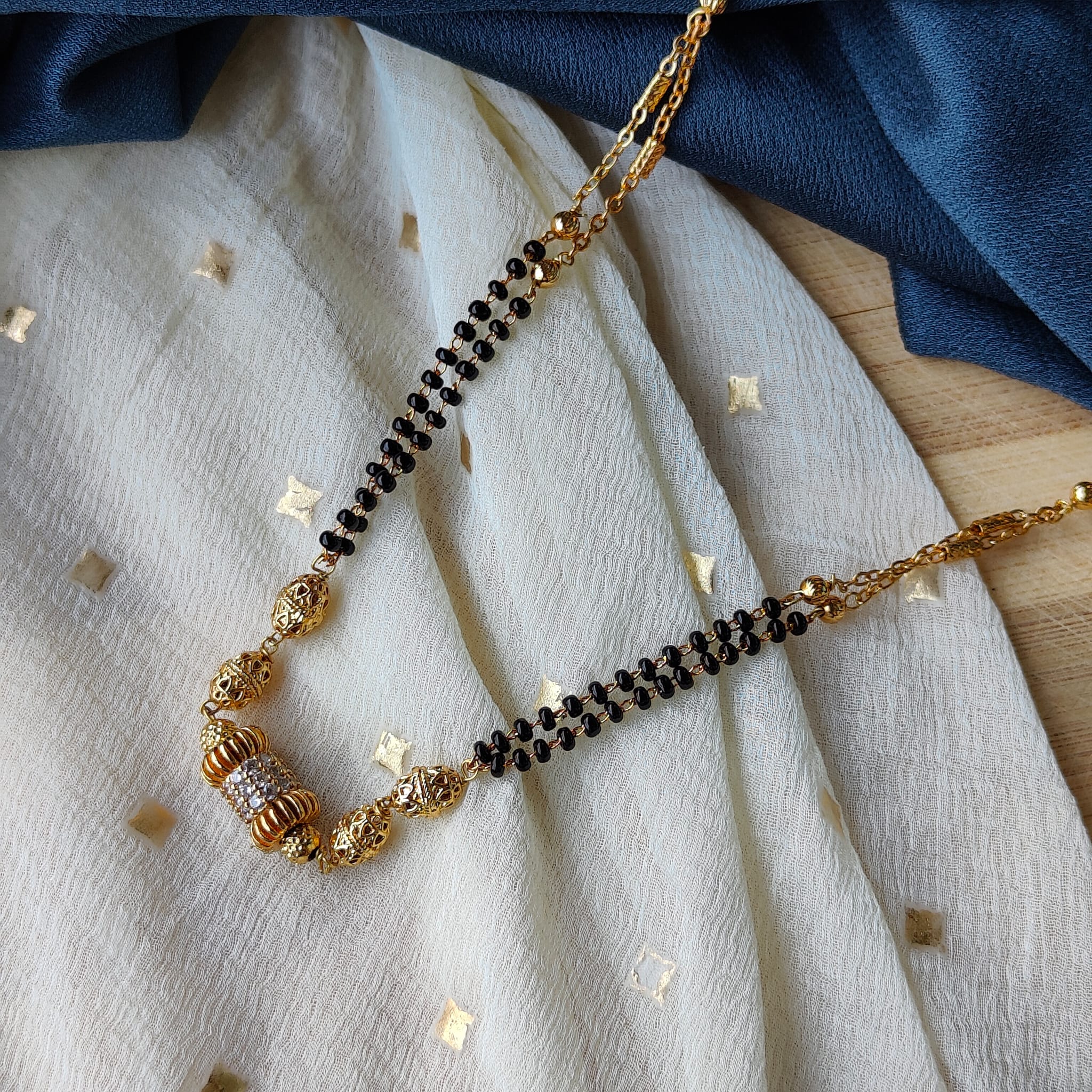 Gold Black Beaded Indian Asian Nazar Mangalsutra Choker Necklace