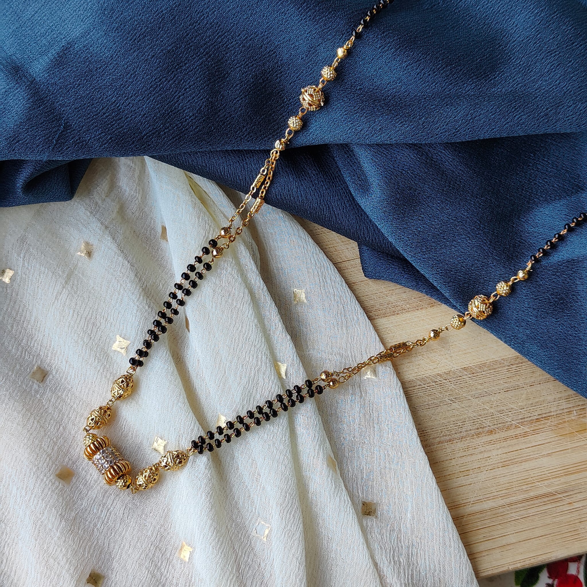 Gold Black Beaded Indian Asian Nazar Mangalsutra Choker Necklace
