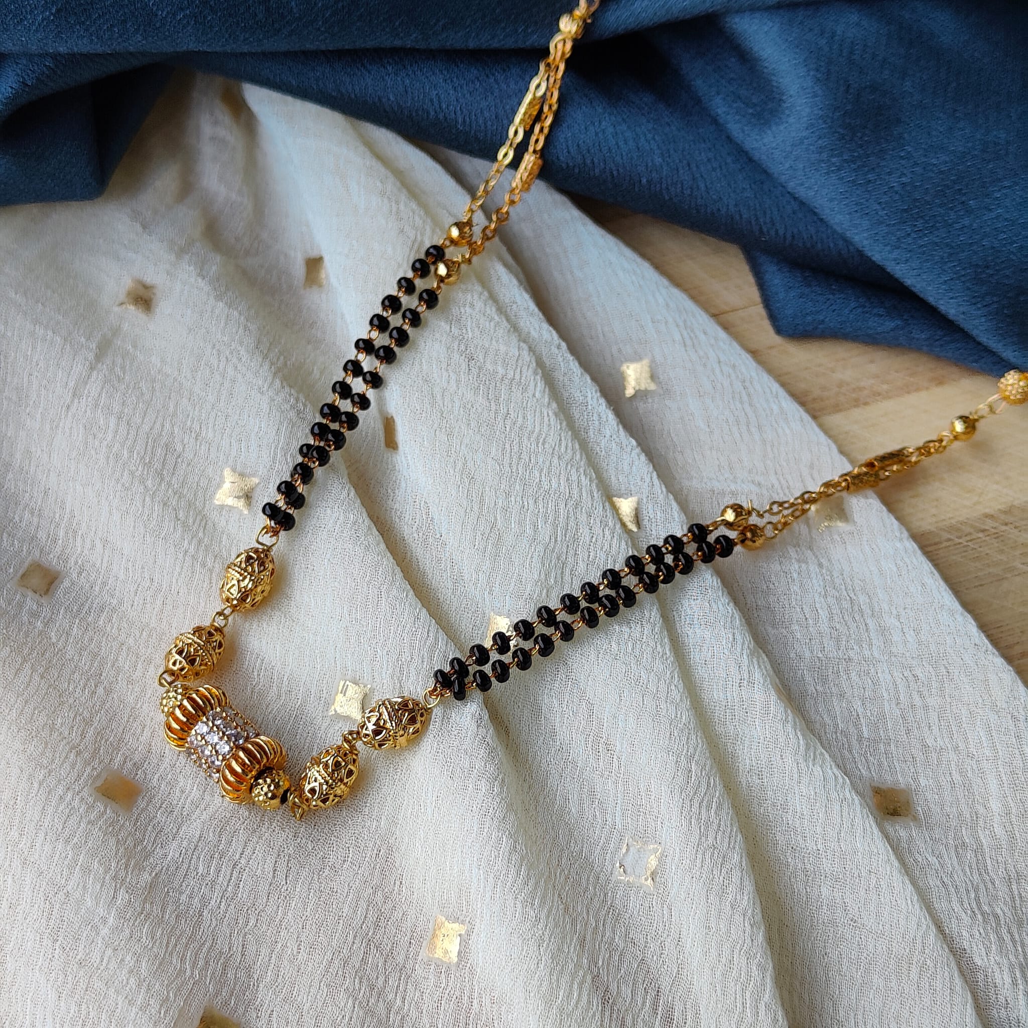 Gold Black Beaded Indian Asian Nazar Mangalsutra Choker Necklace