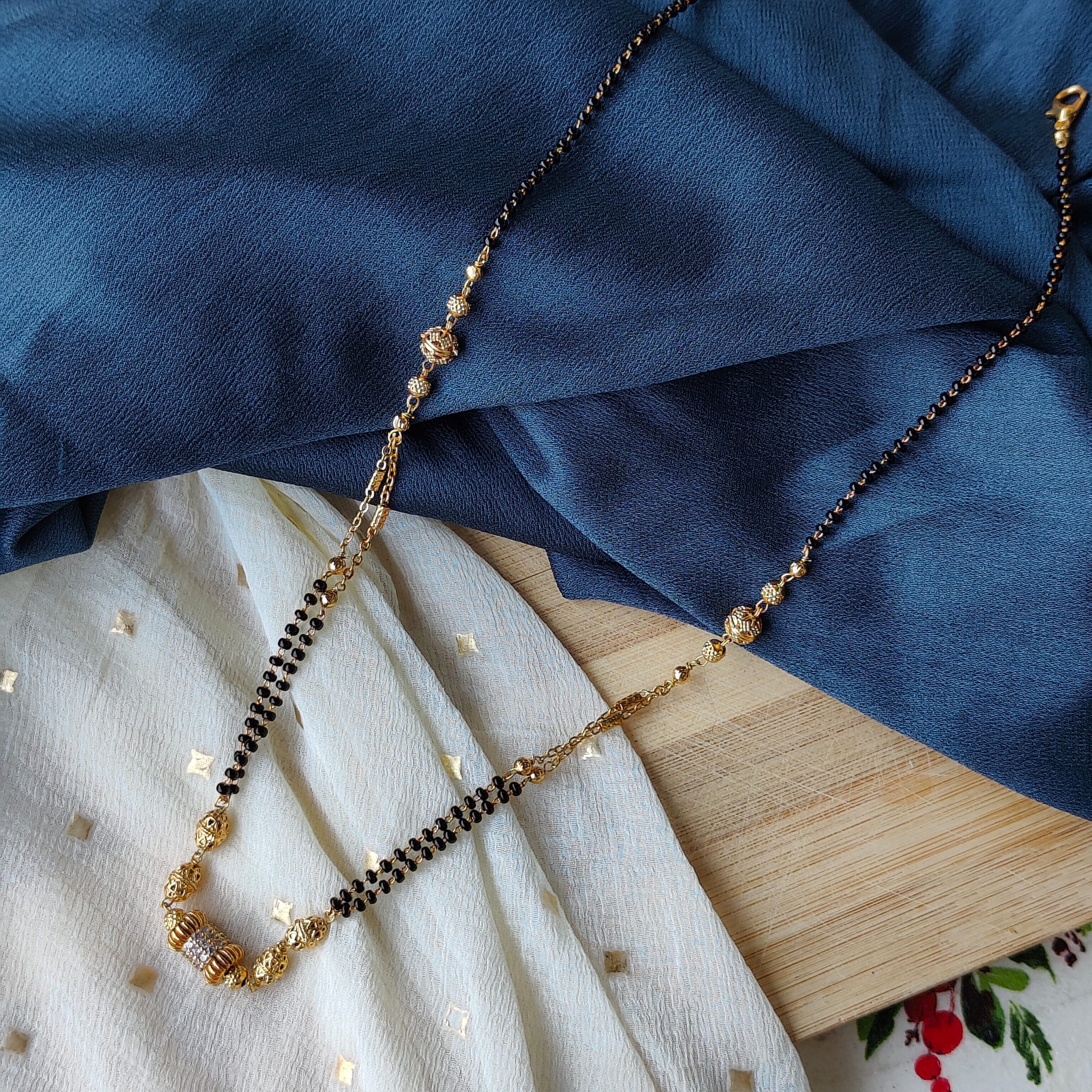 Gold Black Beaded Indian Asian Nazar Mangalsutra Choker Necklace
