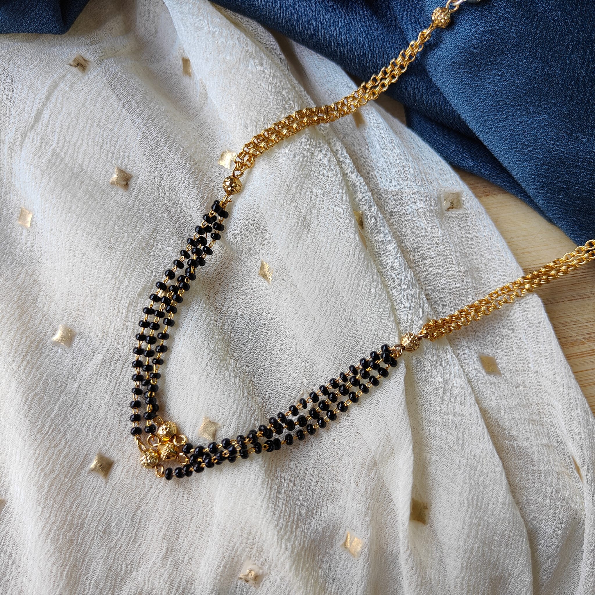 Gold Black Beaded Indian Asian Nazar Mangalsutra Choker Necklace