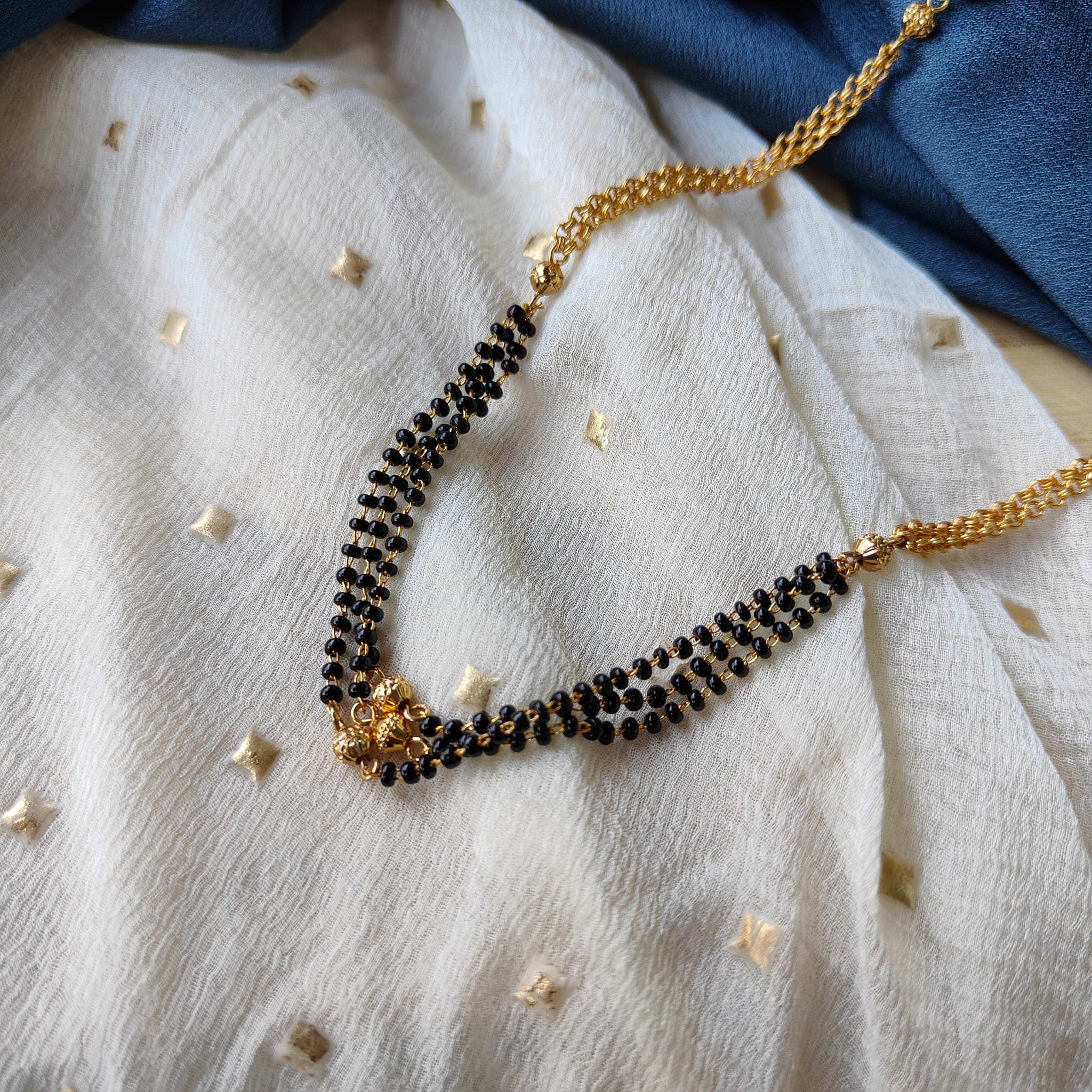 Gold Black Beaded Indian Asian Nazar Mangalsutra Choker Necklace