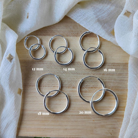 Pure Silver  Slim Solid Bali Lightweight Dainty Unisex Punk Hoop Earring