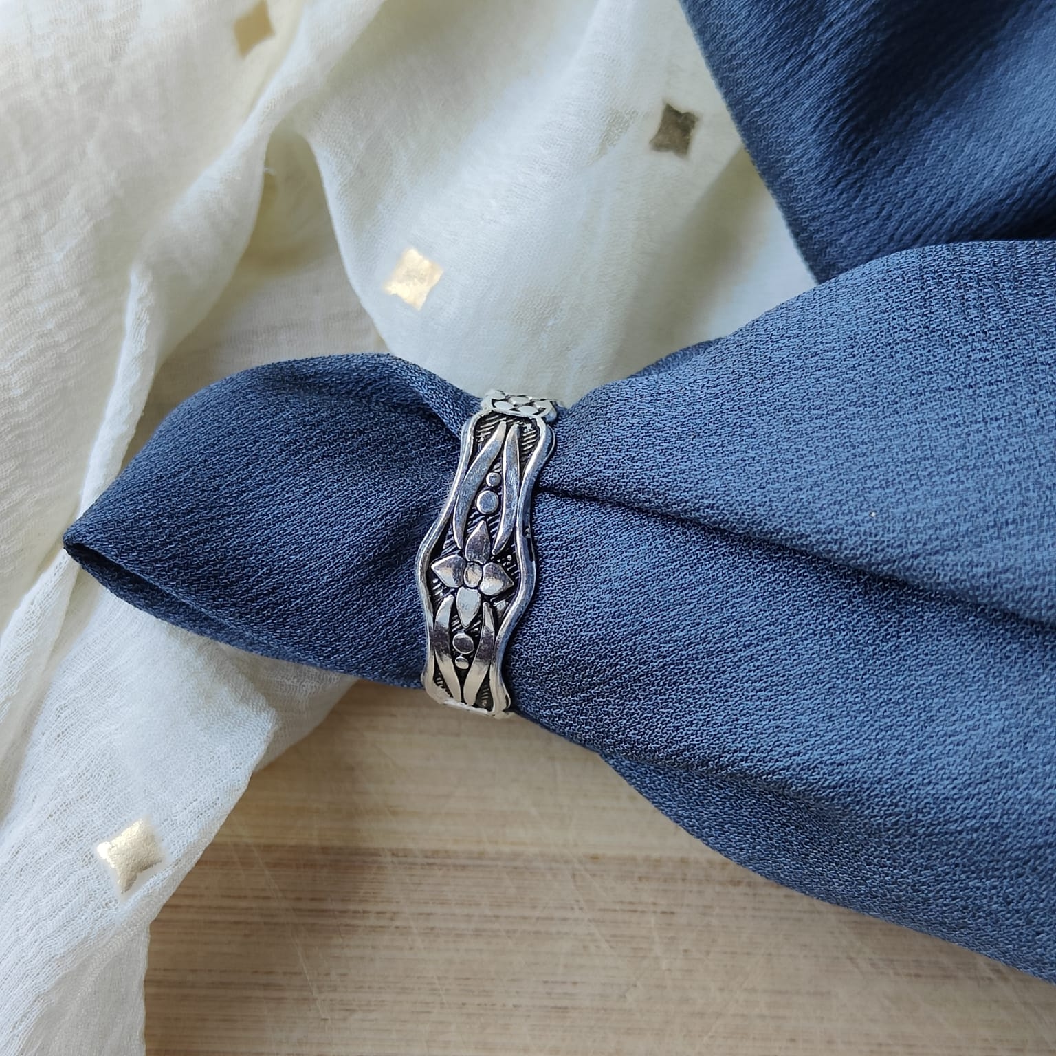 Black Silver Hippie Floral Midi Band Tribal Thumb Ring