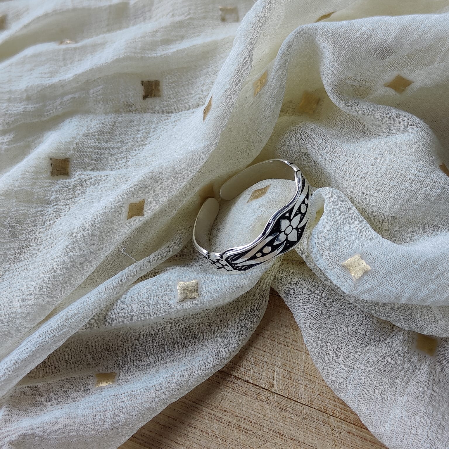 Black Silver Hippie Floral Midi Band Tribal Thumb Ring