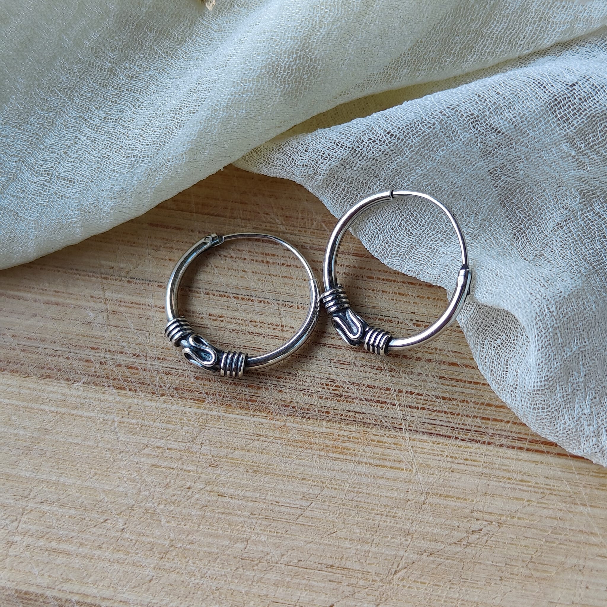 Silver Sterling Oxidised Wired Tribal Dainty Minimal Statement Hoops