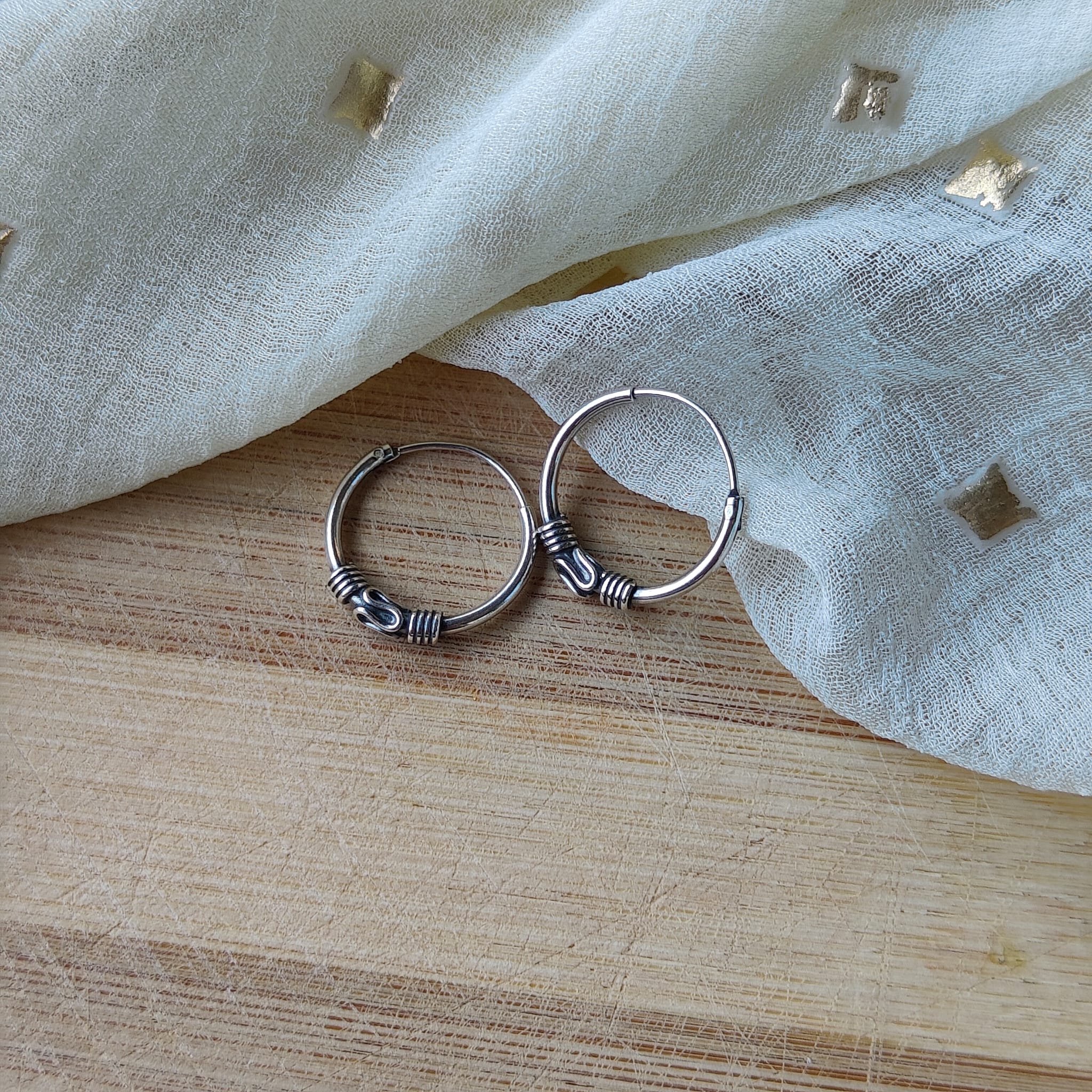 Silver Sterling Oxidised Wired Tribal Dainty Minimal Statement Hoops