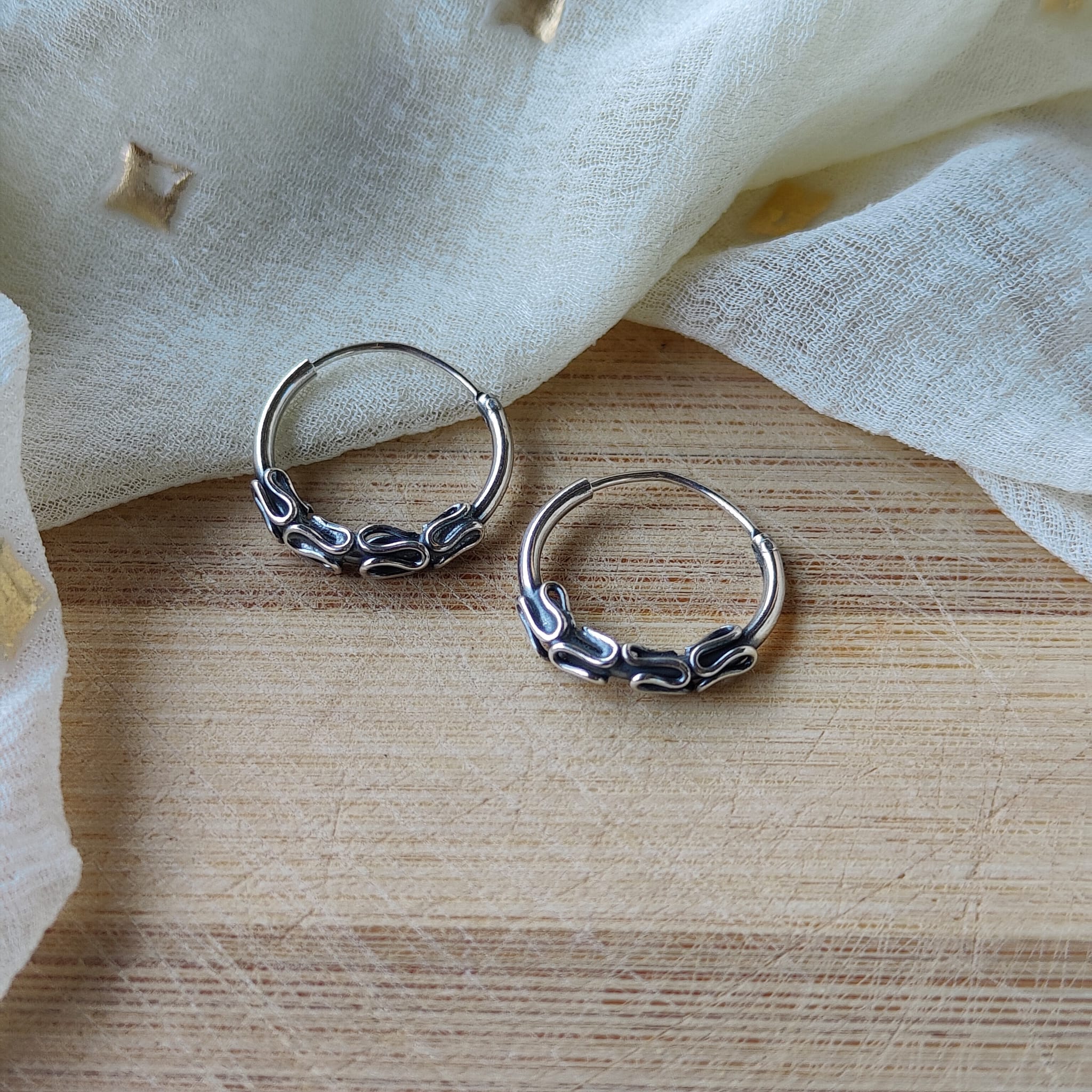 Sterling Silver Oxidised Wired Tribal Dainty Minimal Statement Hoops