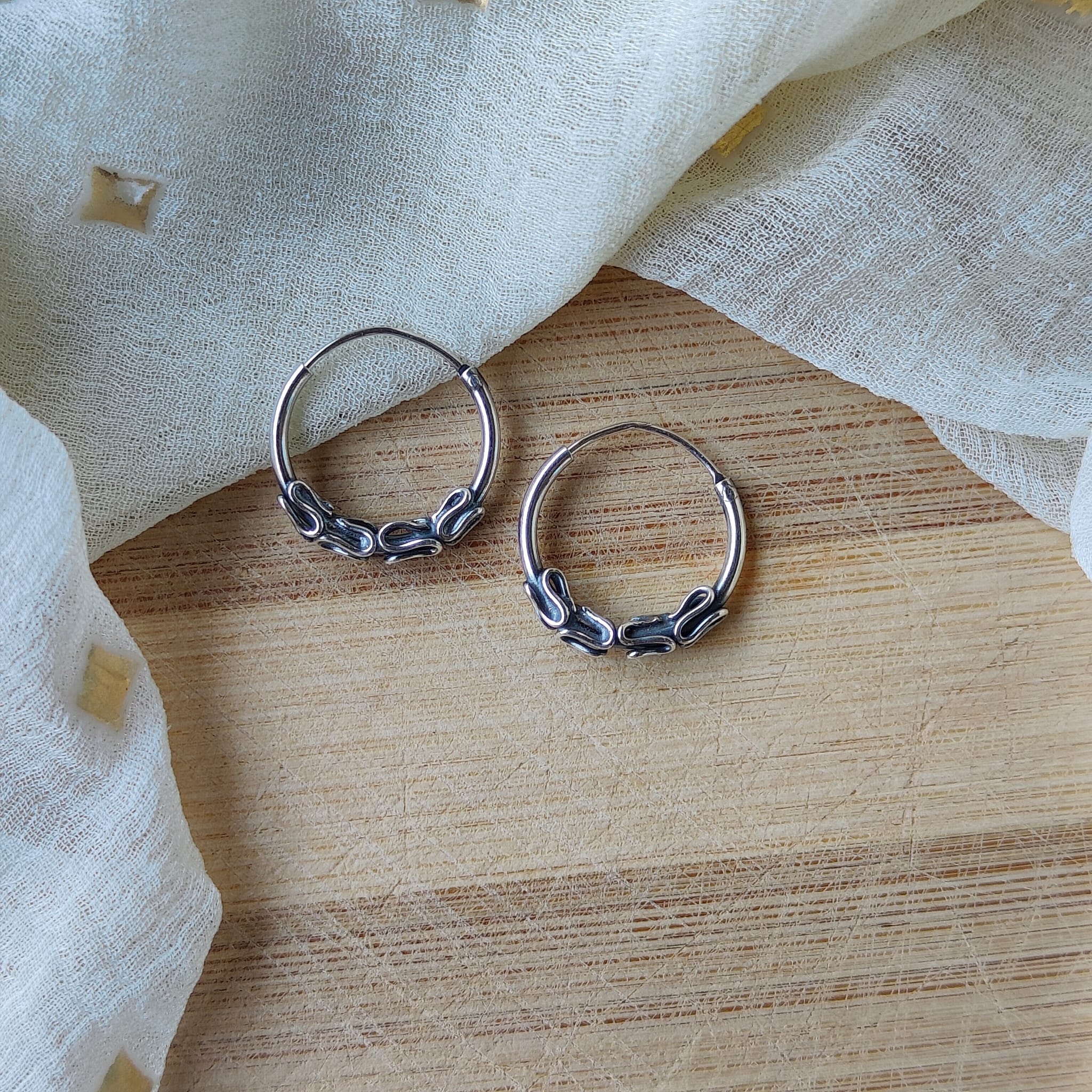 Sterling Silver Oxidised Wired Tribal Dainty Minimal Statement Hoops