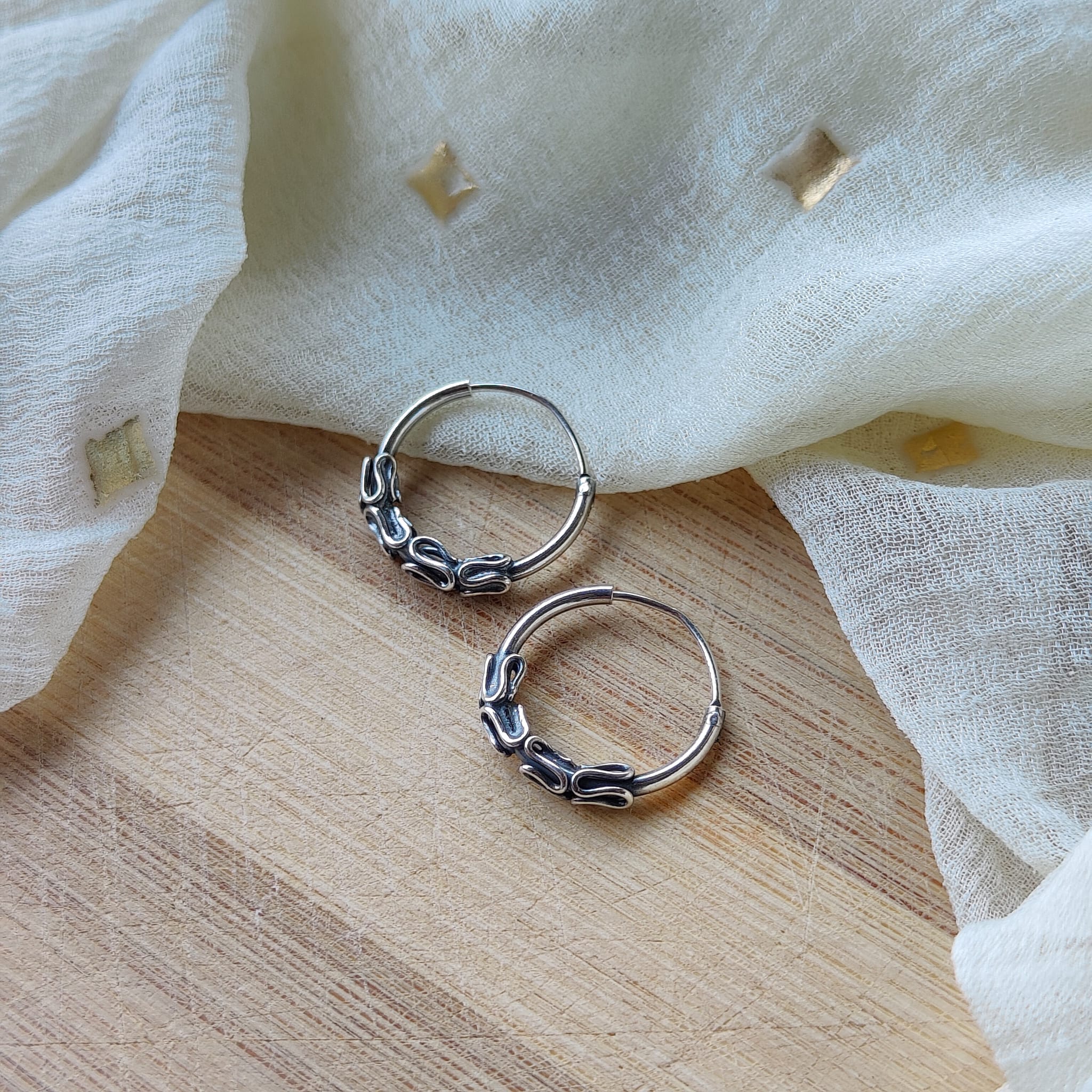 Sterling Silver Oxidised Wired Tribal Dainty Minimal Statement Hoops