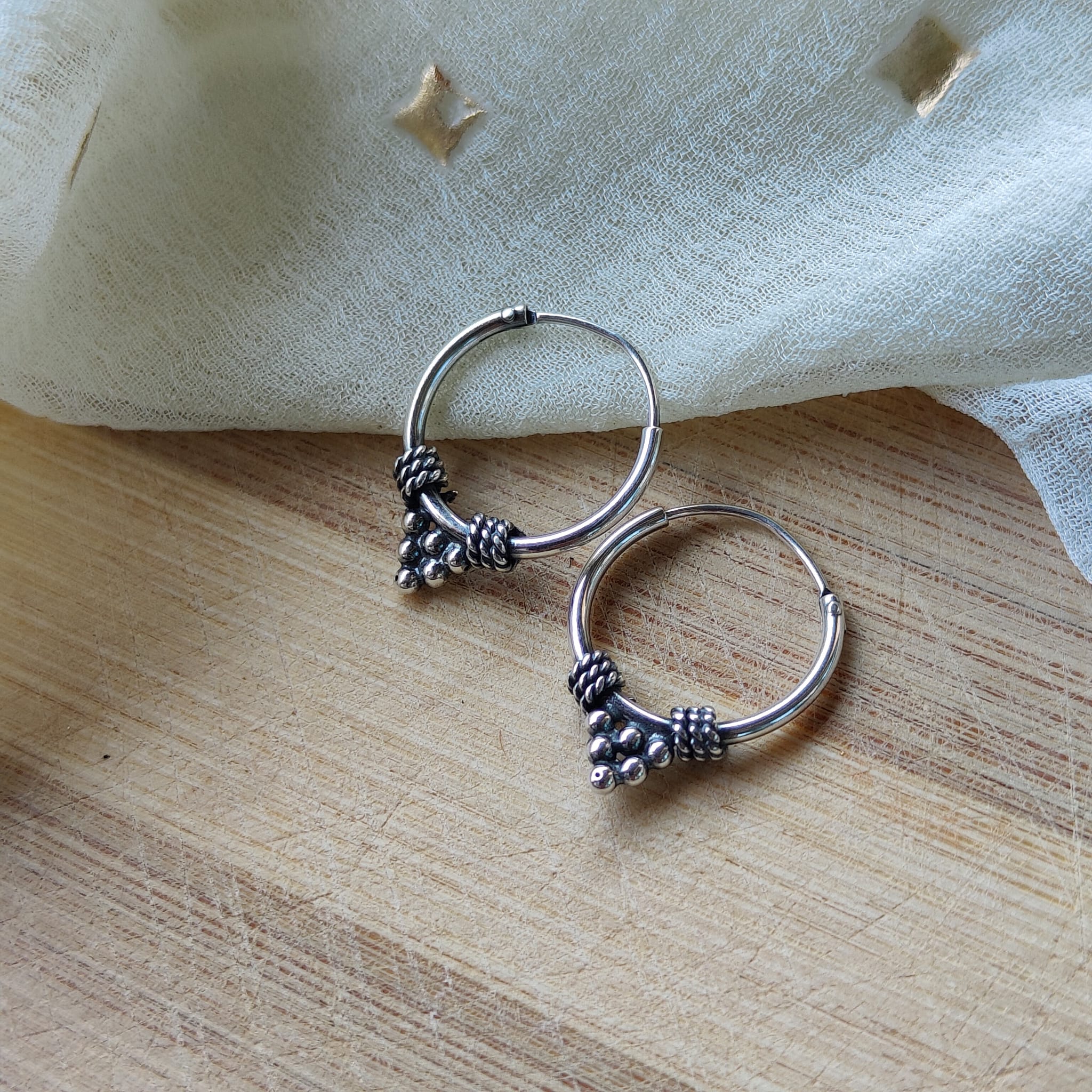 Silver Sterling Oxidised Wired Tribal Dainty Minimal Statement Hoops