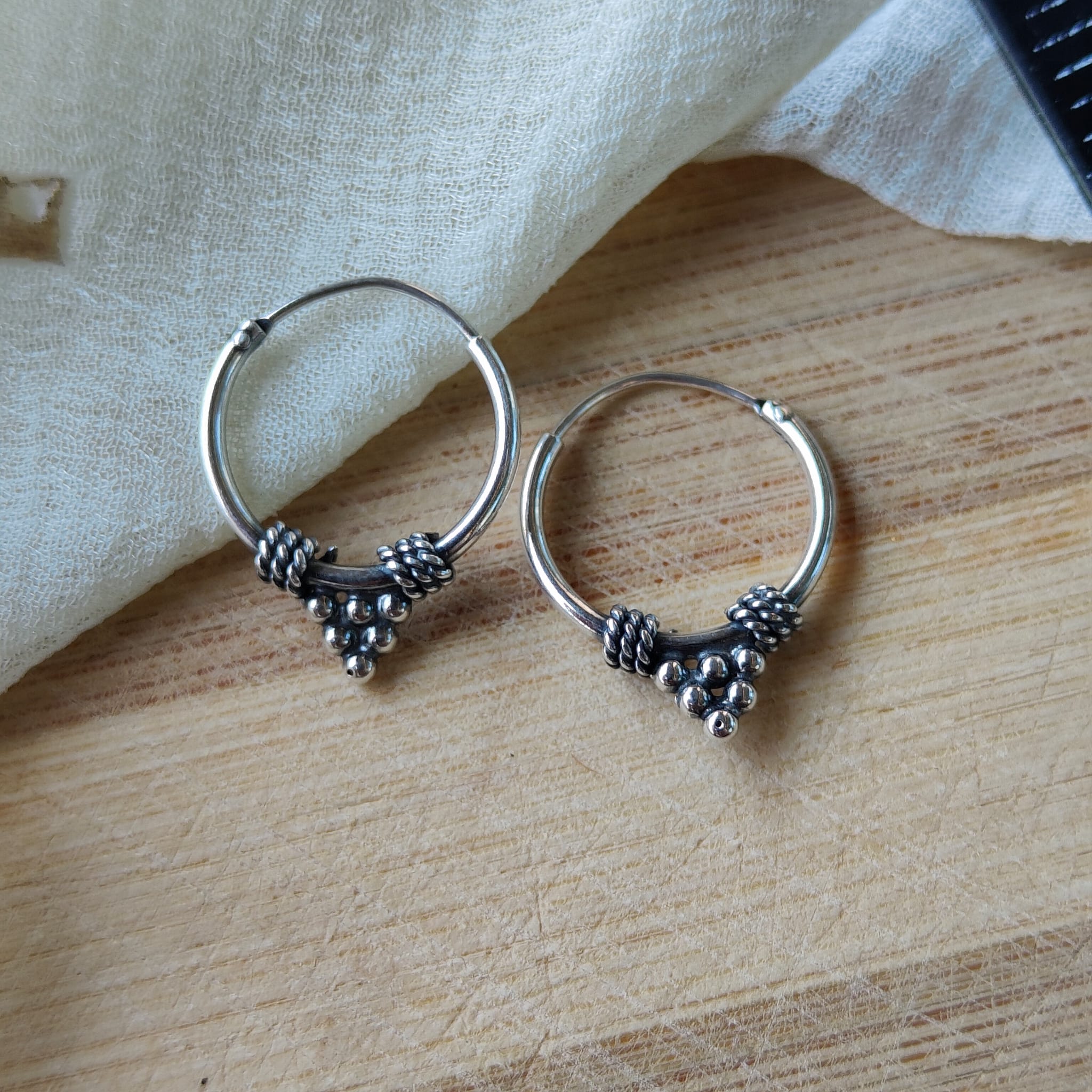 Silver Sterling Oxidised Wired Tribal Dainty Minimal Statement Hoops