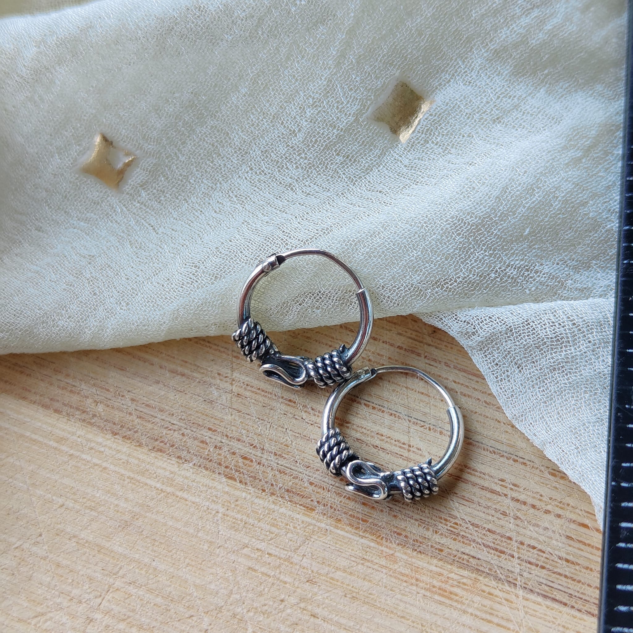 Silver Sterling Oxidised Wired Tribal Dainty Statement Hoops