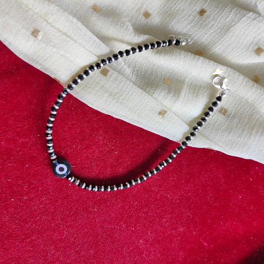 925 Silver Black Beaded Evil Eye Nazar Payal Anklet