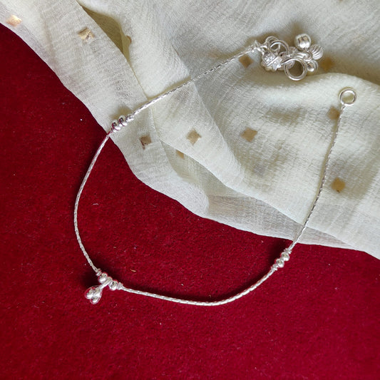 925 Silver Heart Dangle Boho Thin Payal Anklet