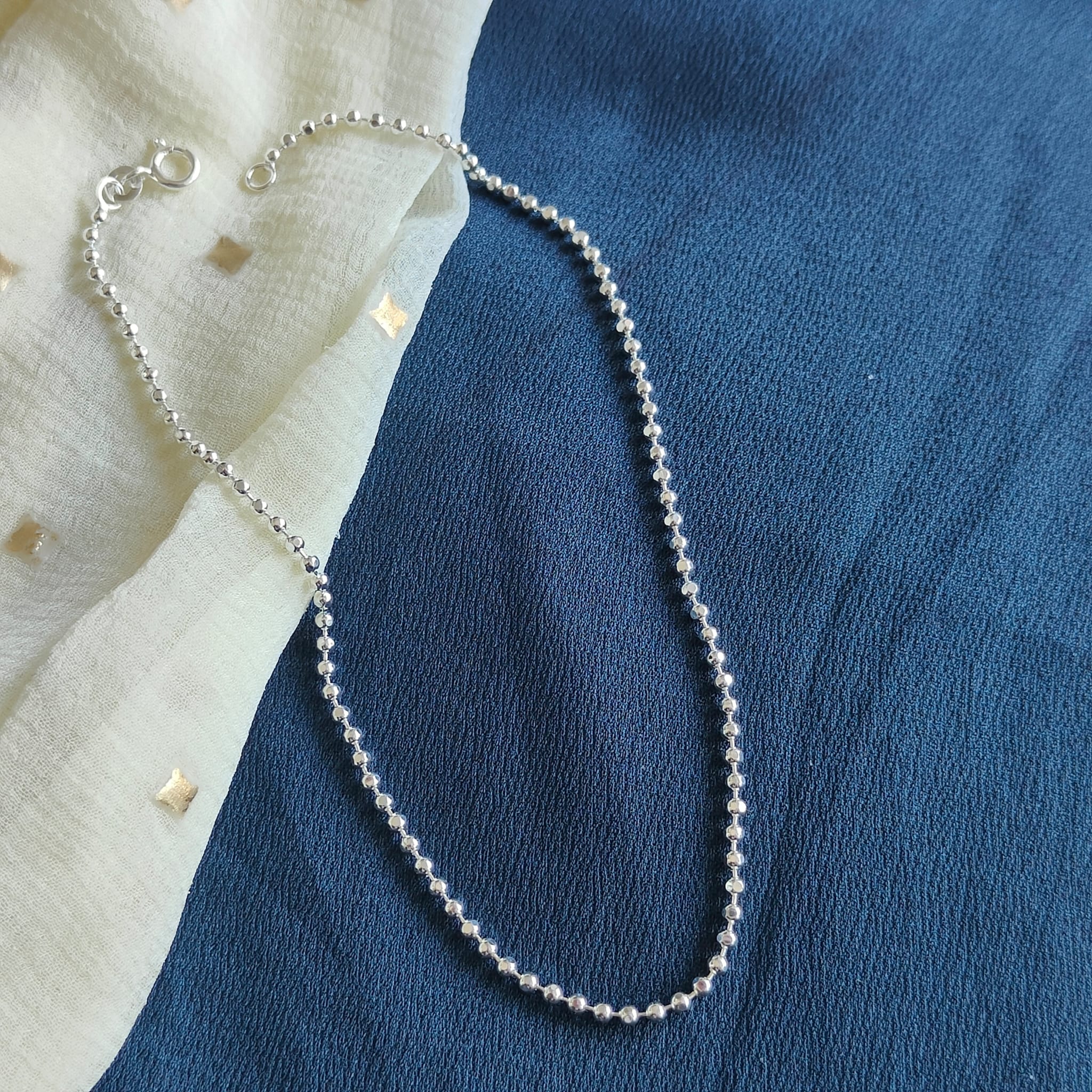 925 Silver Silver Ball Slim Thin Payal Anklet