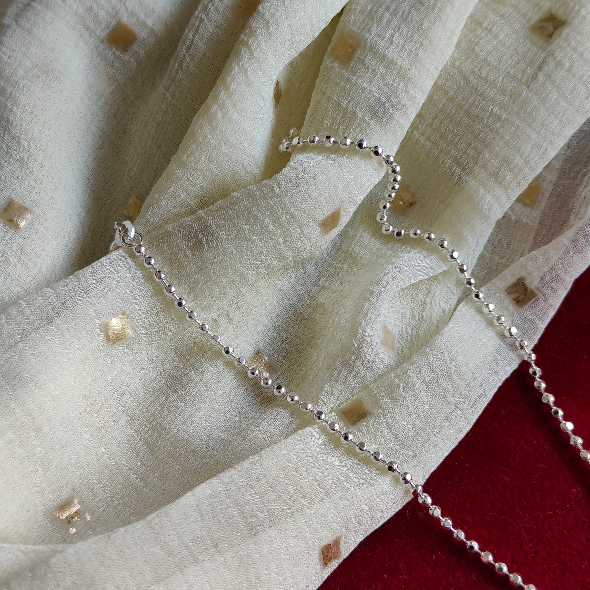 925 Silver Silver Ball Slim Thin Payal Anklet