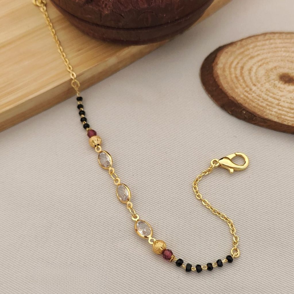 Minimalistic Black Beaded Stone Slim Mangalsutra bracelet