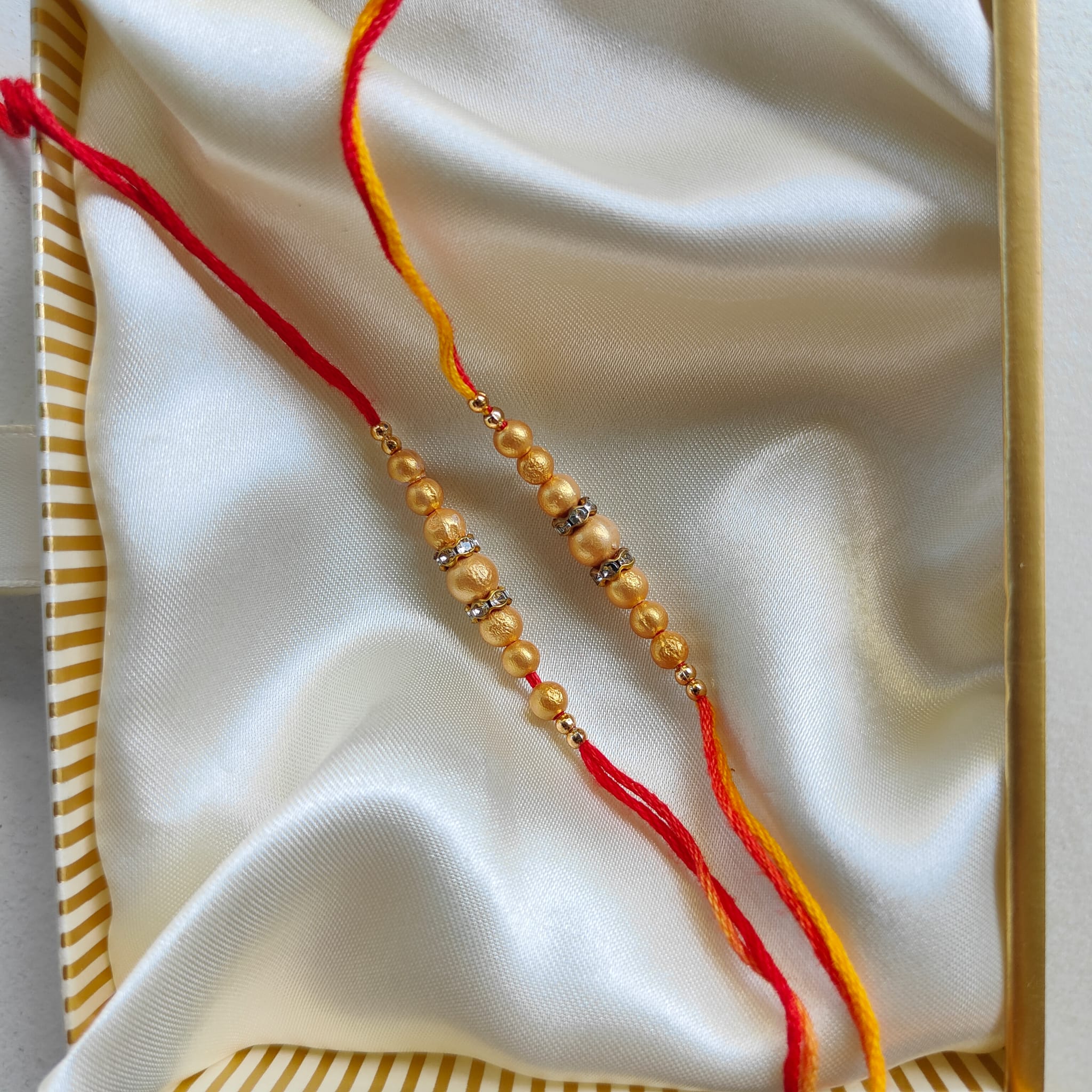 Golden Yellow  Threaded Beaded Rakhi for Brother Raksha Bandhan