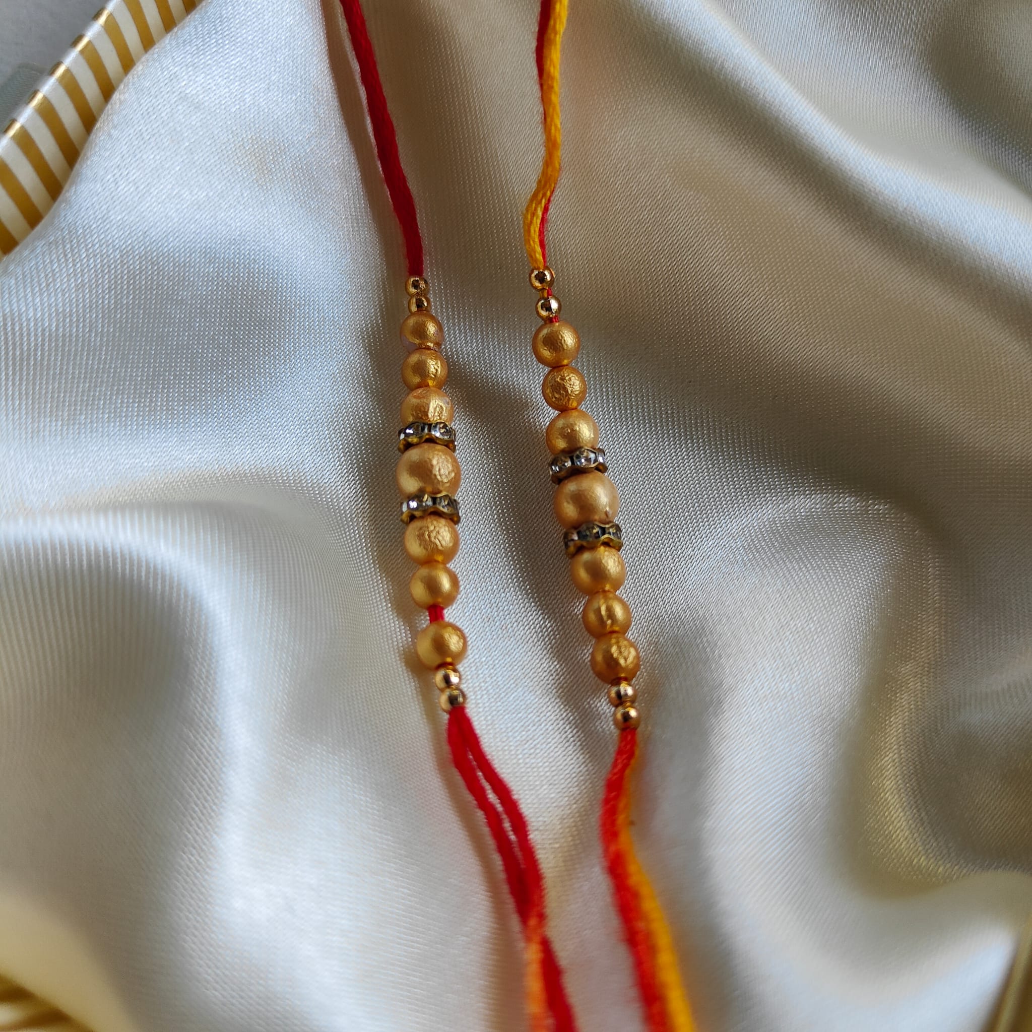 Golden Yellow  Threaded Beaded Rakhi for Brother Raksha Bandhan