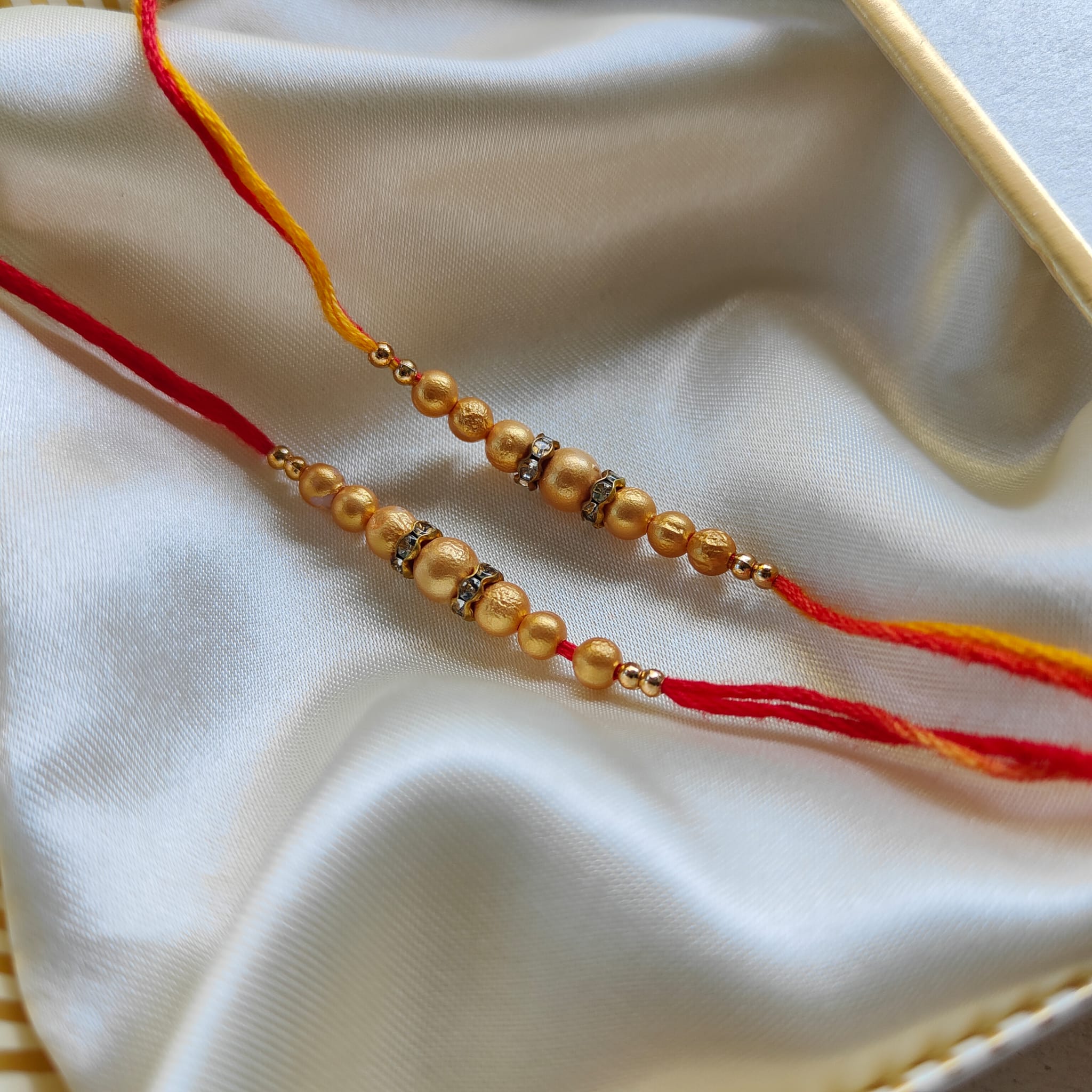 Golden Yellow  Threaded Beaded Rakhi for Brother Raksha Bandhan