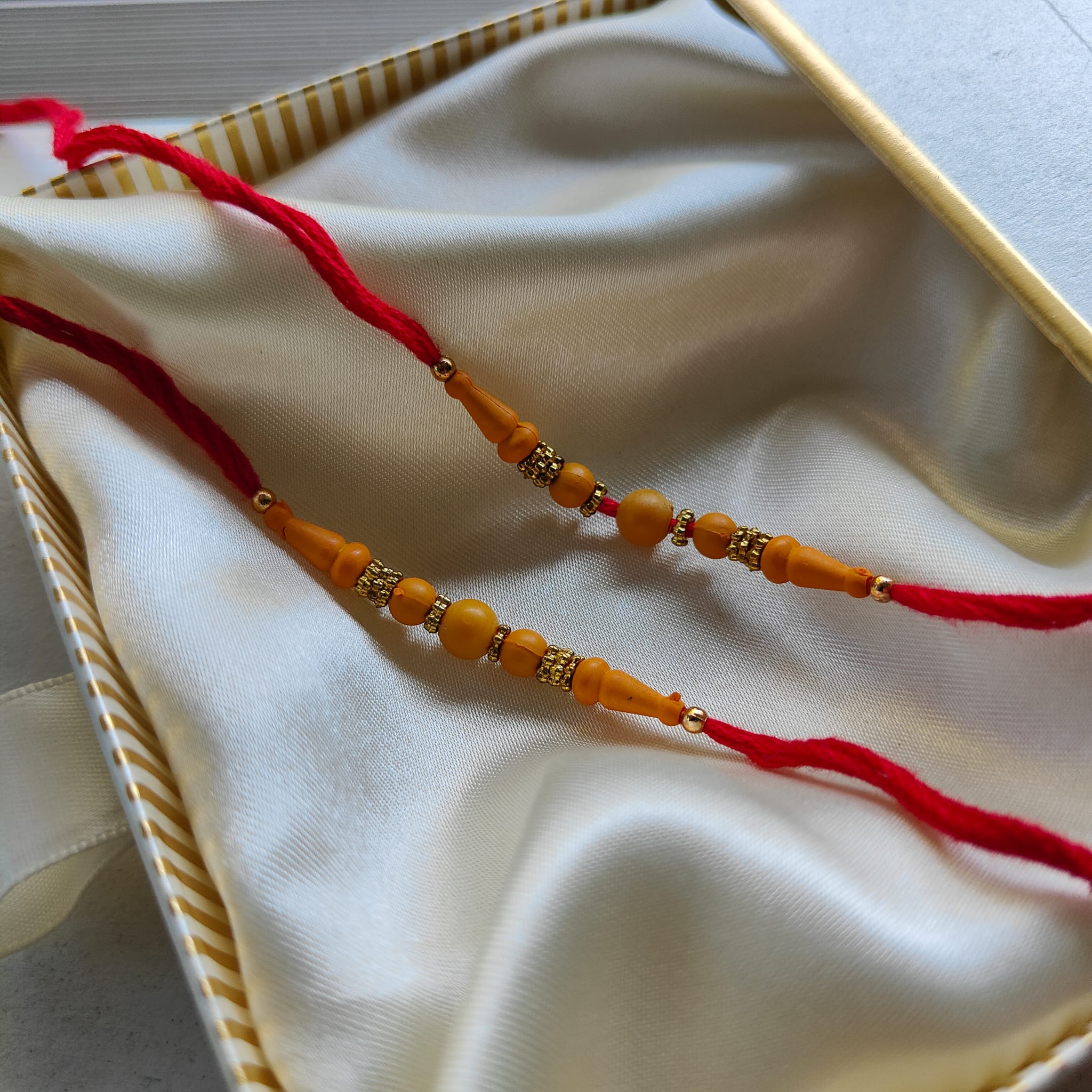 Orange Beaded Rakhi for Brother Raksha Bandhan