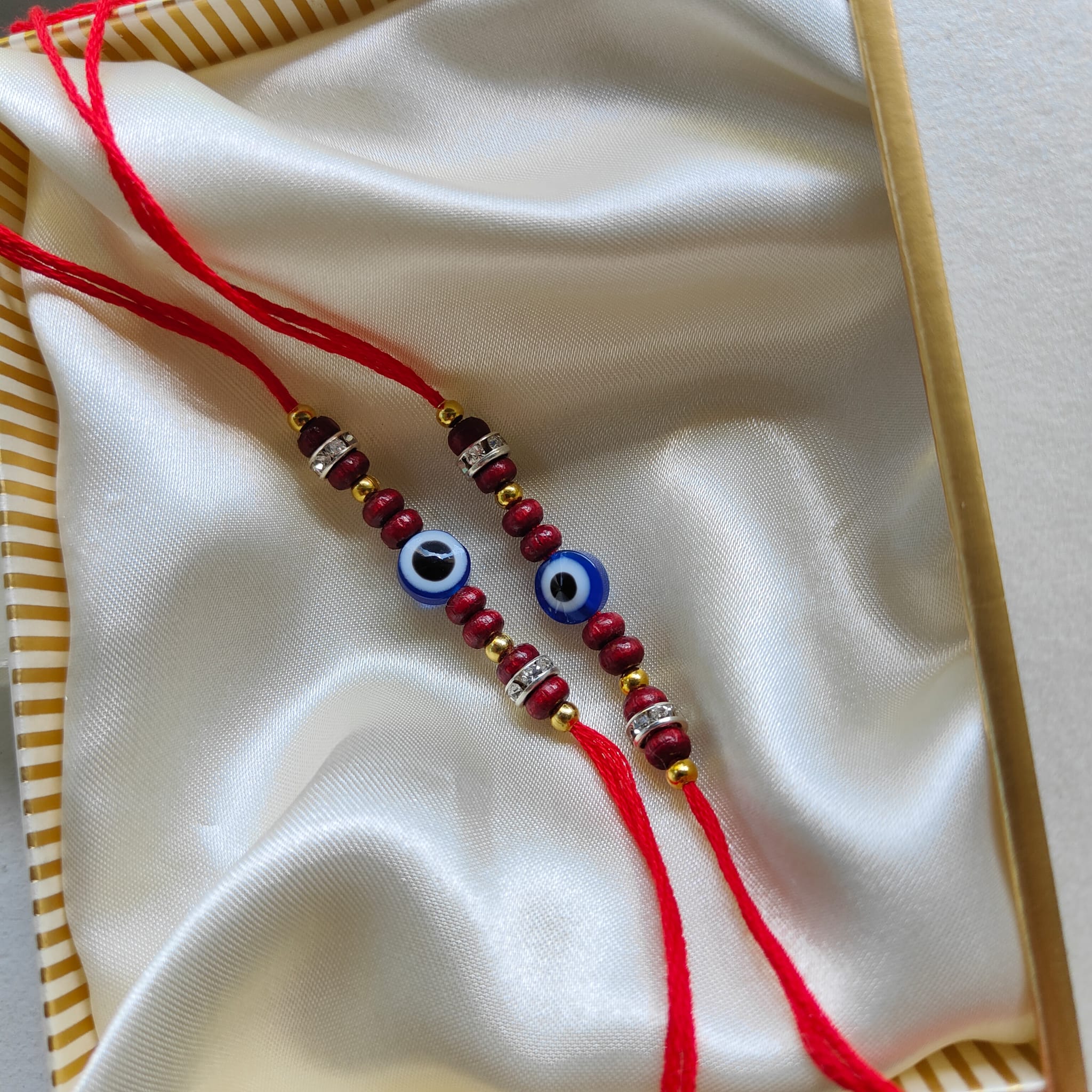 Red Sandalwood Evil Eye Zircon Rakhi for Raksha Bandha for Brother Sister
