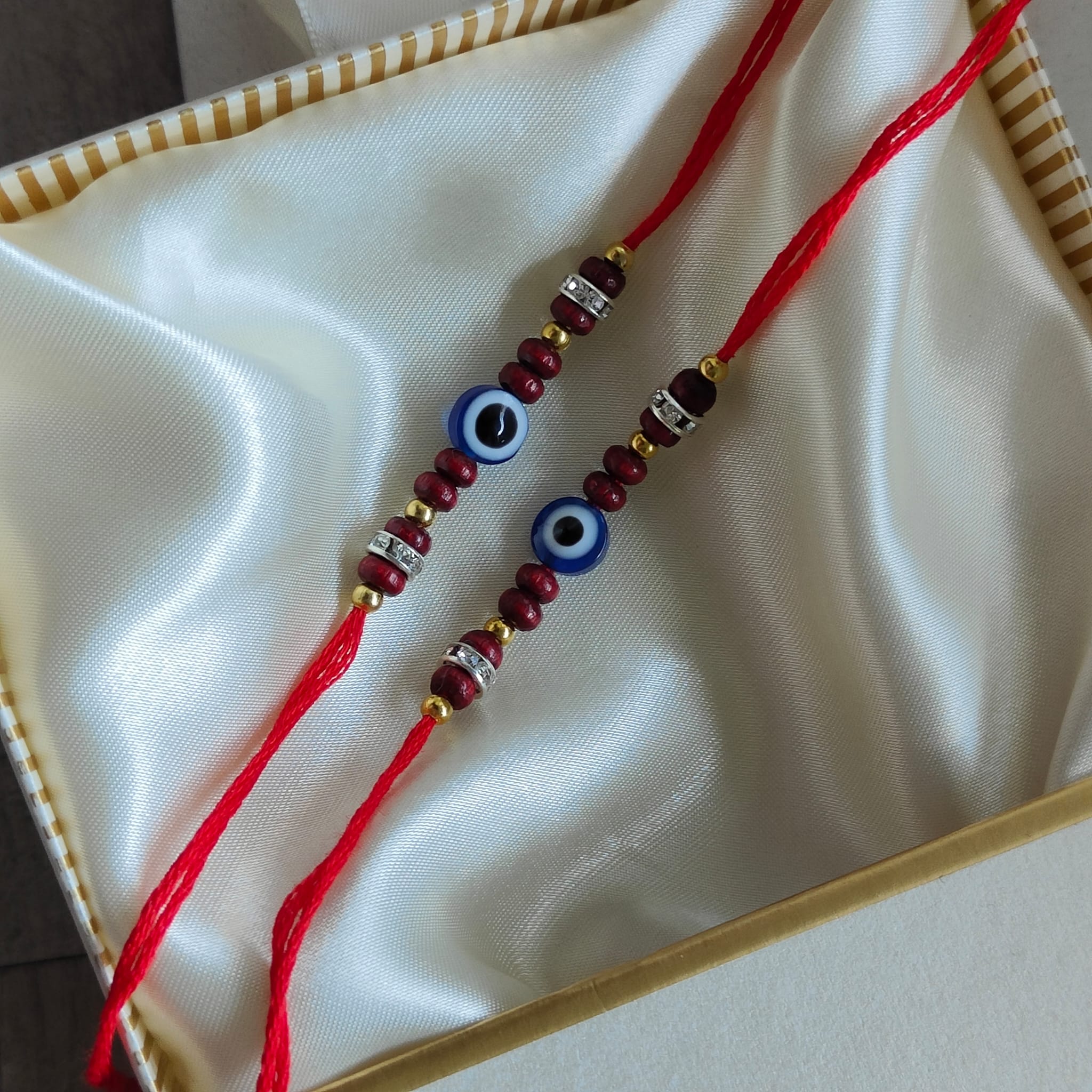 Red Sandalwood Evil Eye Zircon Rakhi for Raksha Bandha for Brother Sister